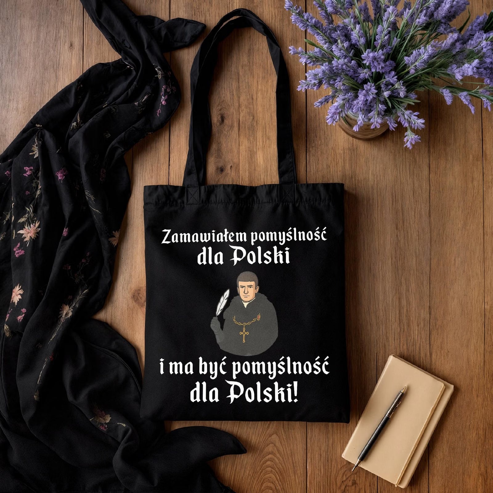 Torba bawełniana czarna na zakupy 1670 Zamawiałem Pomyślność Dla Polski