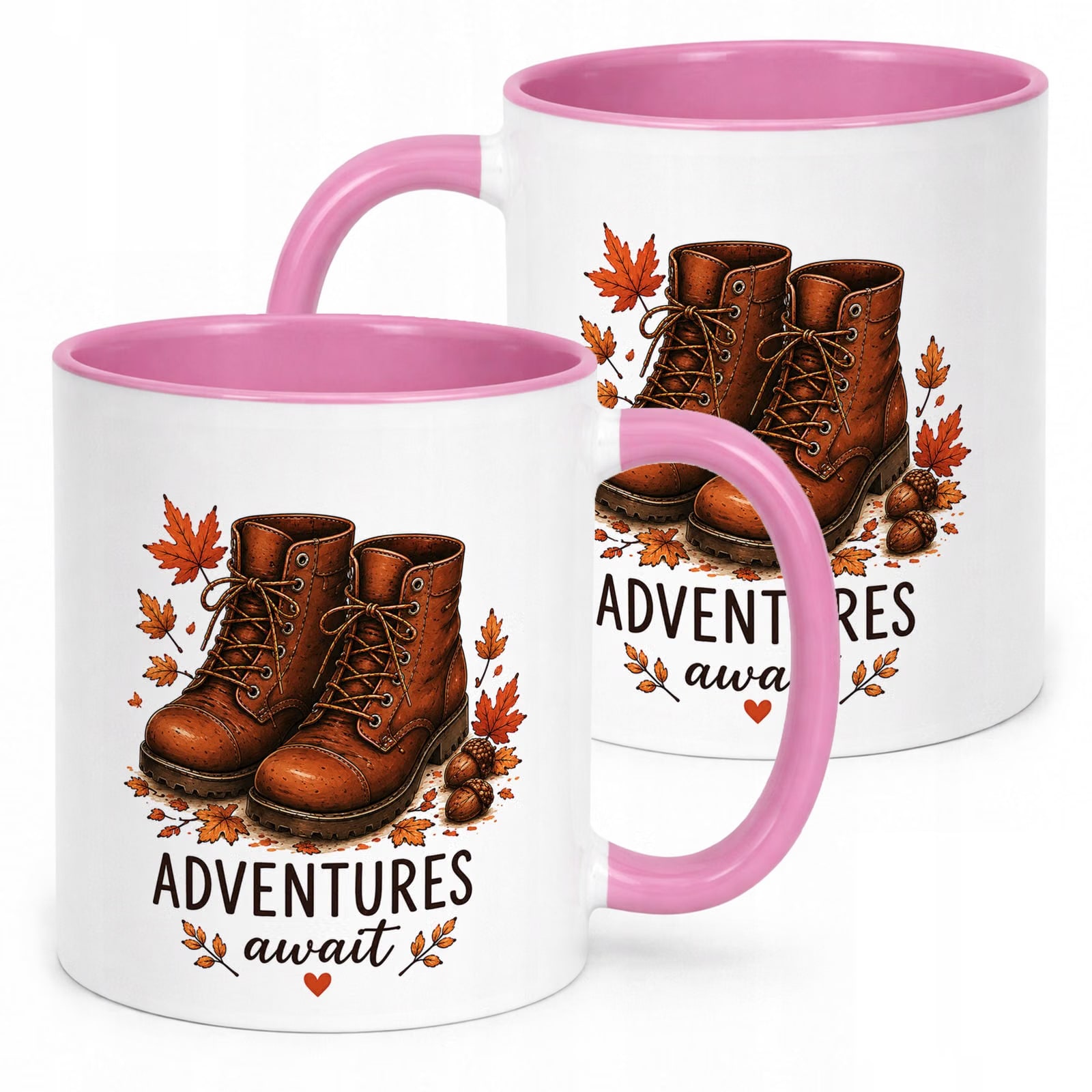 Różowy Kubek z nadrukiem Jesienny Jesień Adventures await Prezent