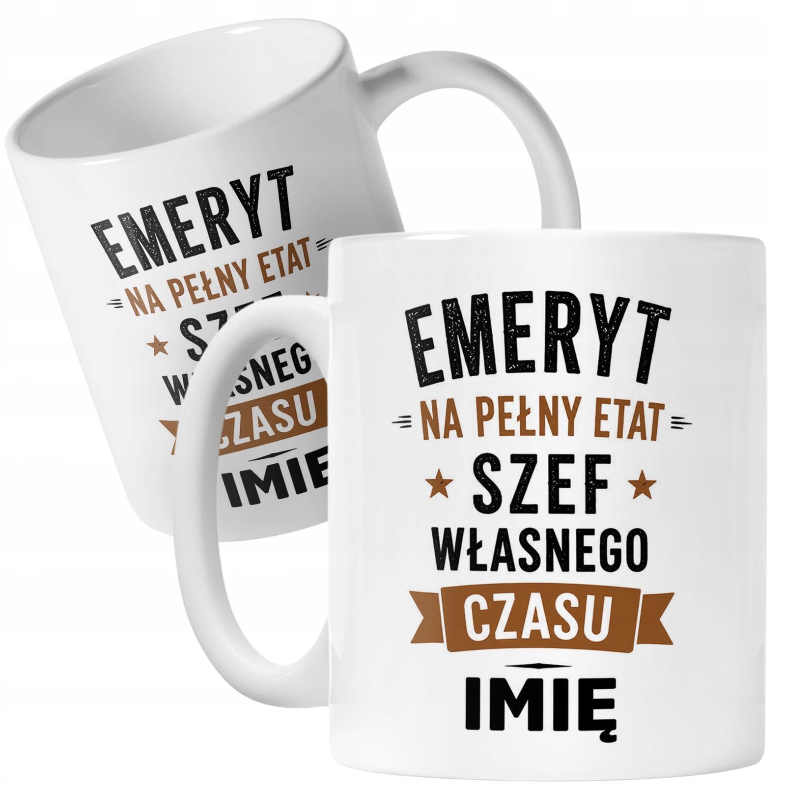 Biały Kubek Personalizowany z Nadrukiem Emerytura Dla Emeryta Prezent