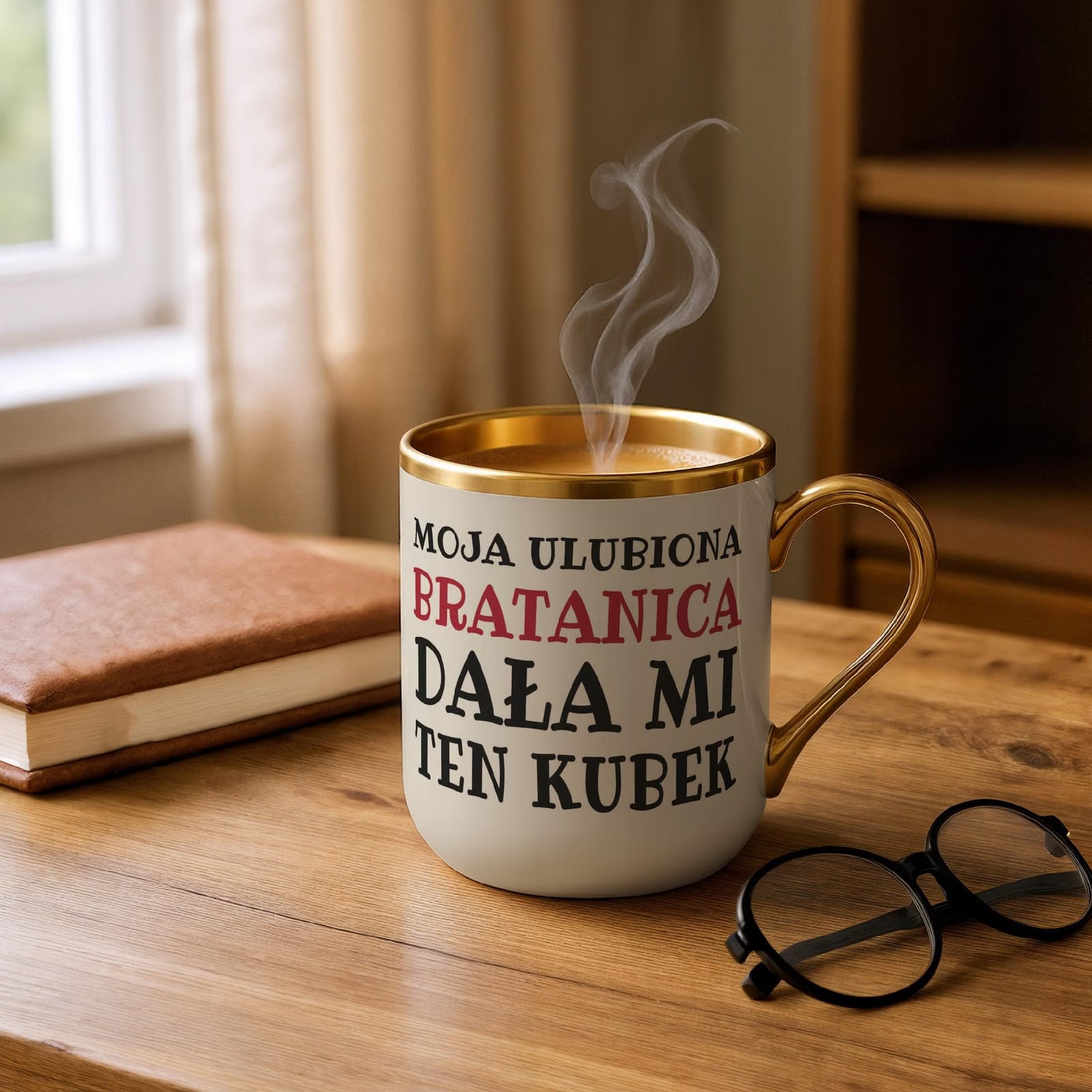 Kubek Premium Złoty Ecru Moja Ulubiona Bratanica Dała Mi Ten Kubek Prezent