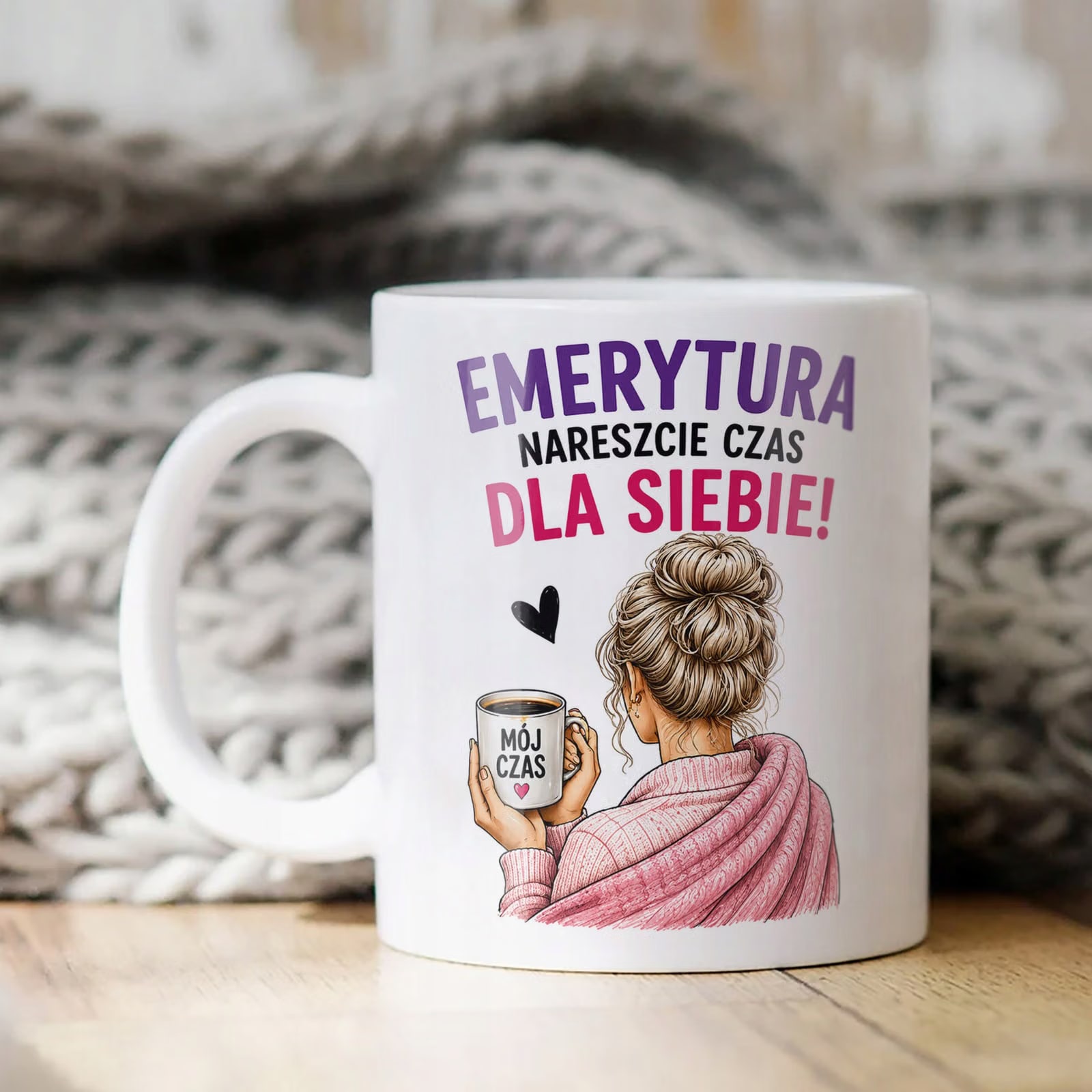 Biały Kubek z nadrukiem Emerytura Dla Emerytki Upominek Prezent