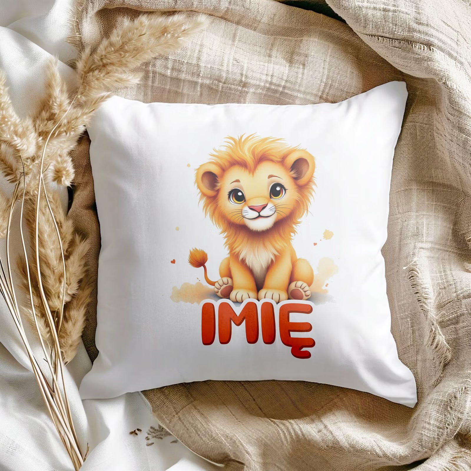 Poduszka 38x38cm Personalizowana Lew Zwierzak Słodki Dla Dzieci