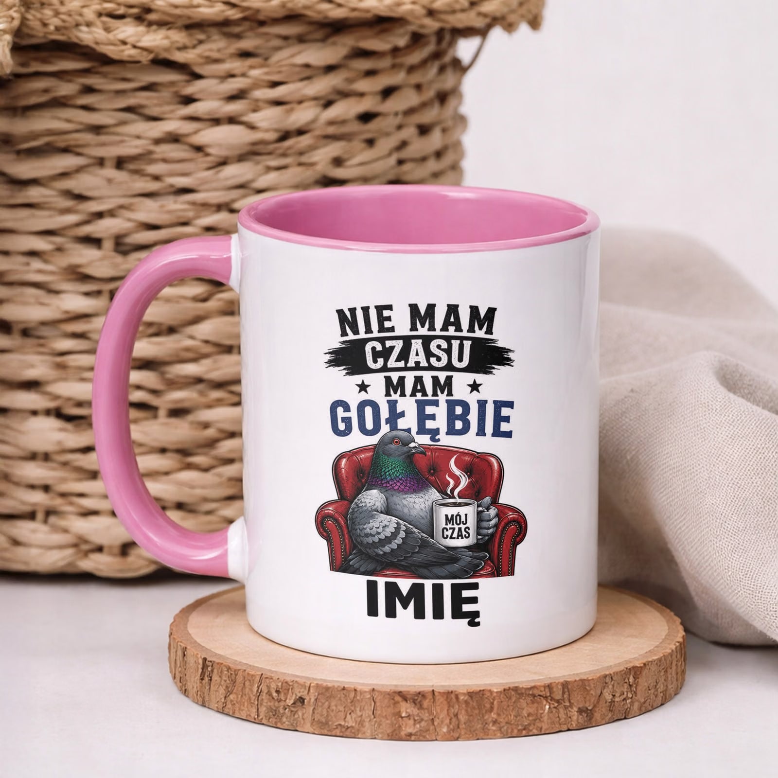 Różowy Kubek Personalizowany z nadrukiem Dla Gołębiarza Upominek Prezent