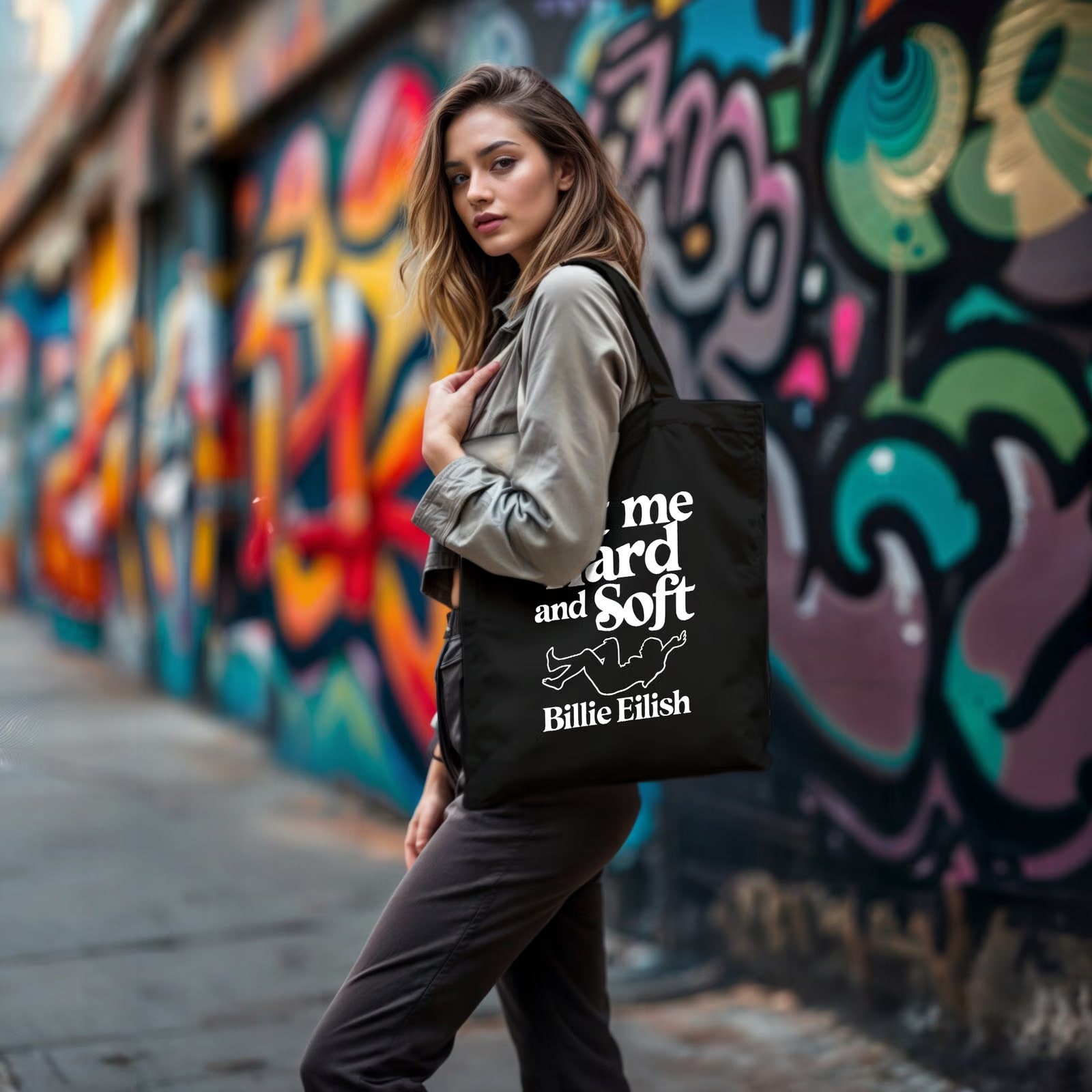 Torba bawełniana czarna na zakupy Billie Eilish Hit Me Hard And Soft