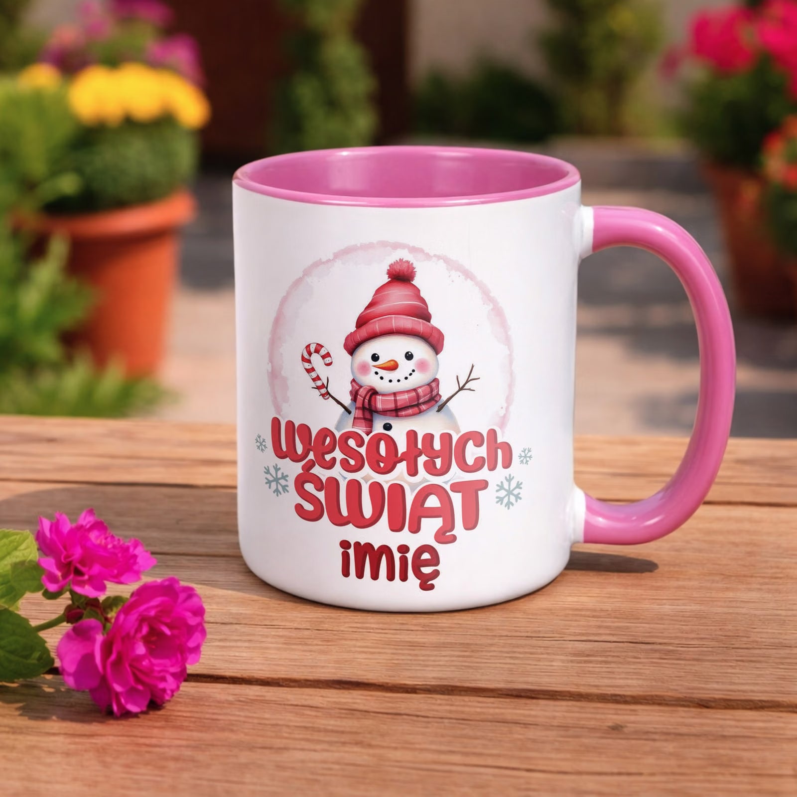 Kubek Różowy Personalizowany z Nadrukiem Boże Narodzenie Święta Prezent