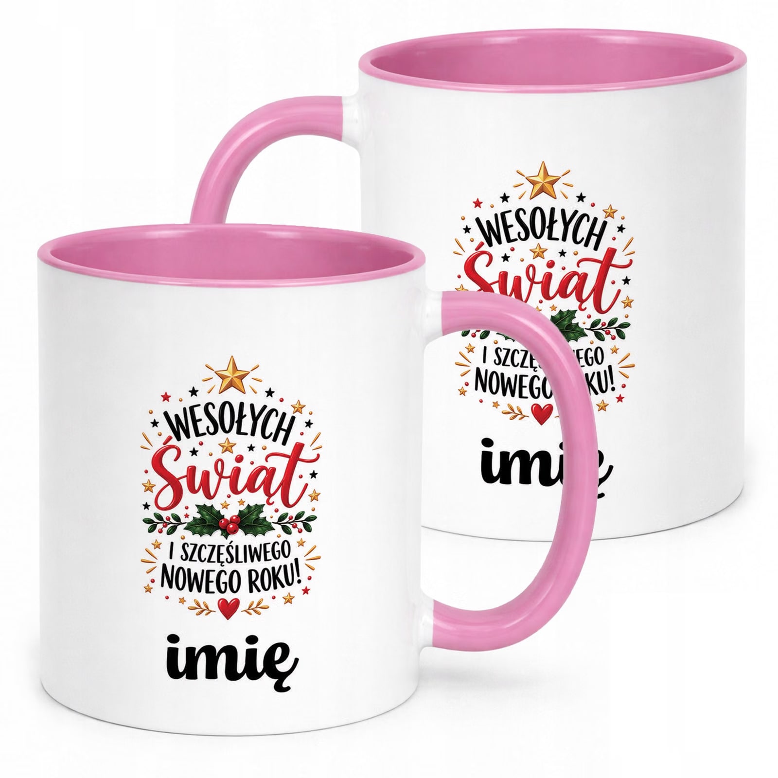 Kubek Różowy Personalizowany z Nadrukiem Boże Narodzenie Święta Prezent