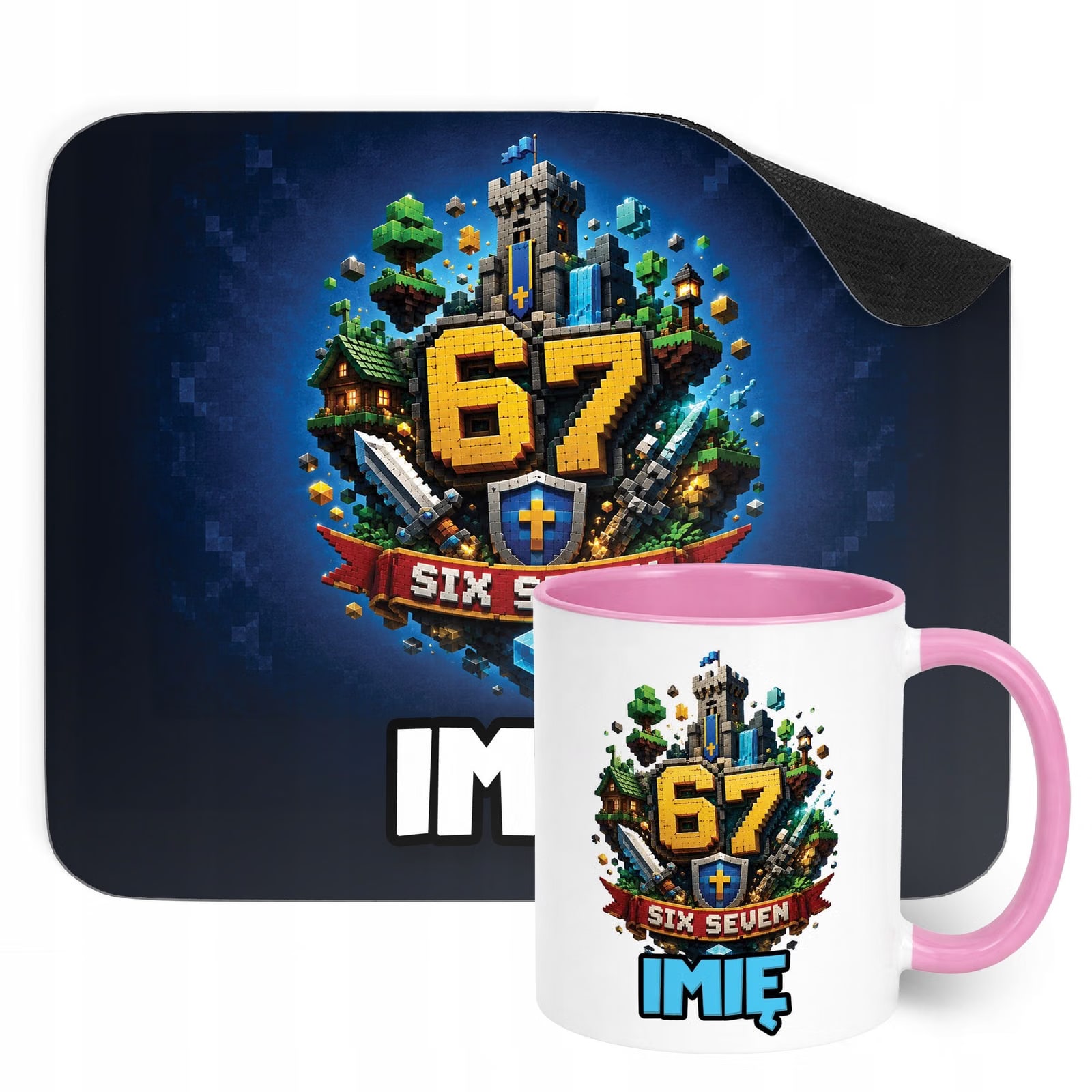 Zestaw personalizowany Kubek Różowy Podkładka pod mysz 67 Six Seven