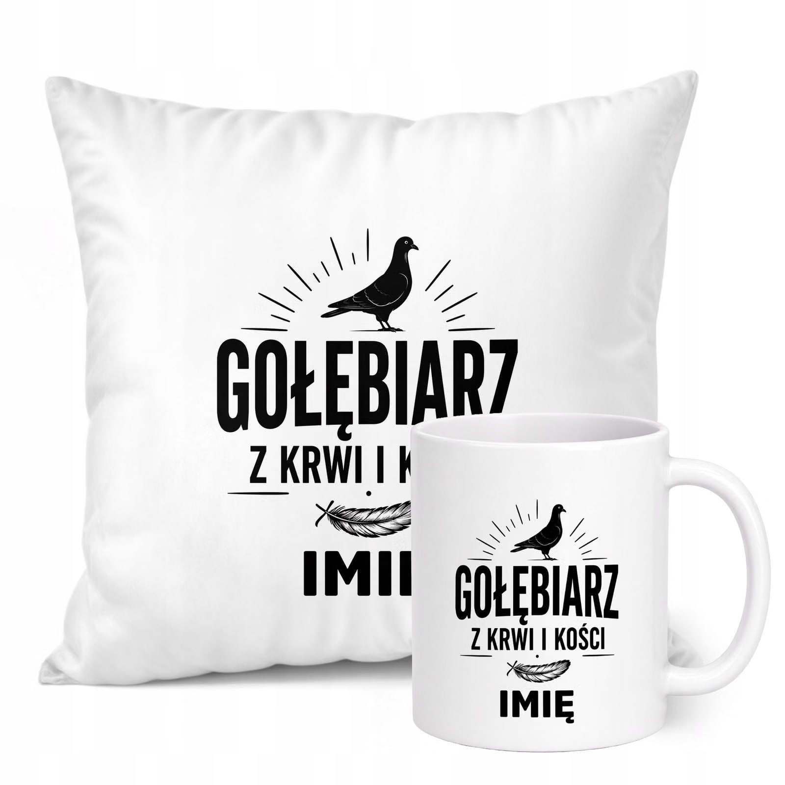 Zestaw Personalizowany Kubek Biały Poduszka Z Nadrukiem Dla Gołębiarza