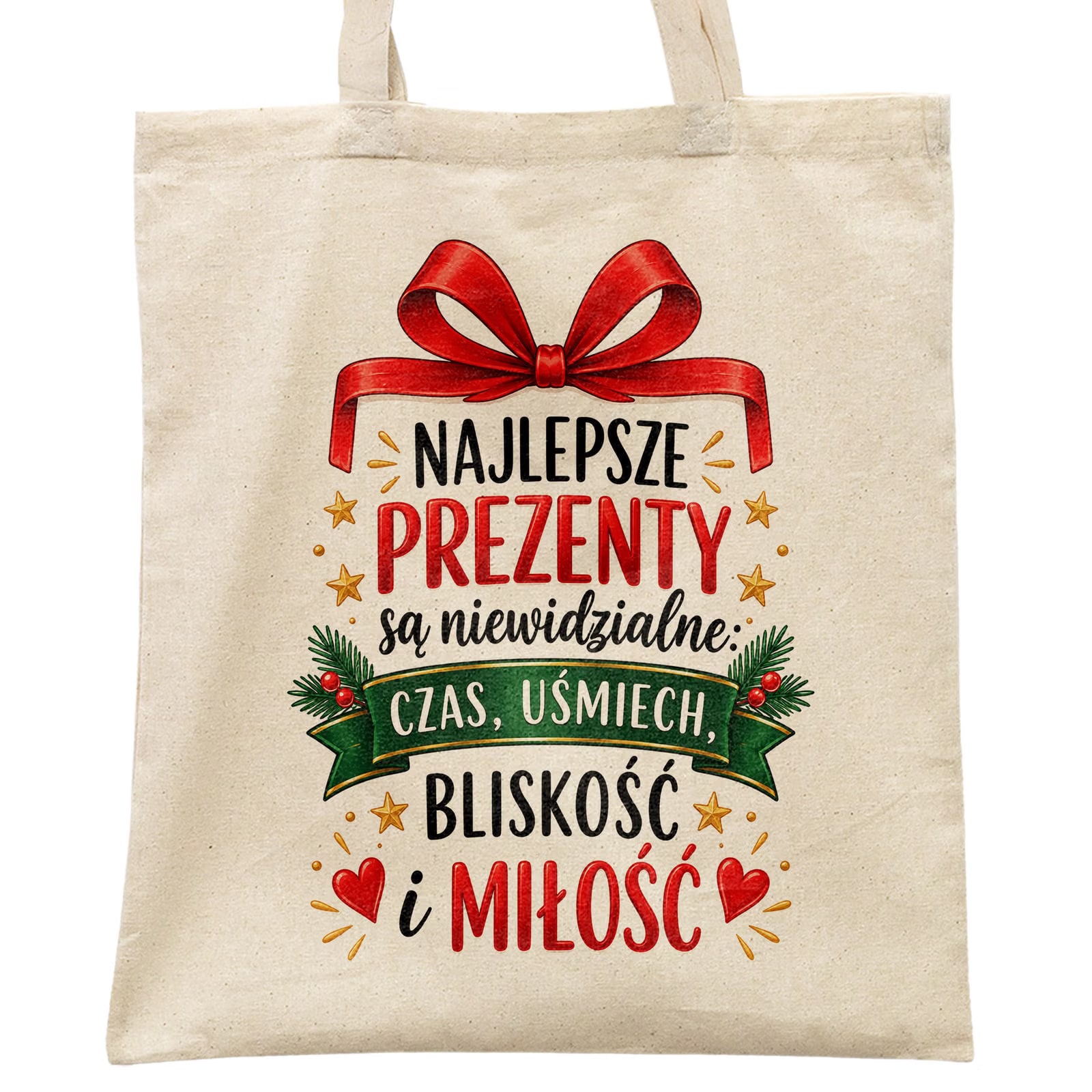 Torba shopper bawełniana świąteczna na zakupy z nadrukiem prezent