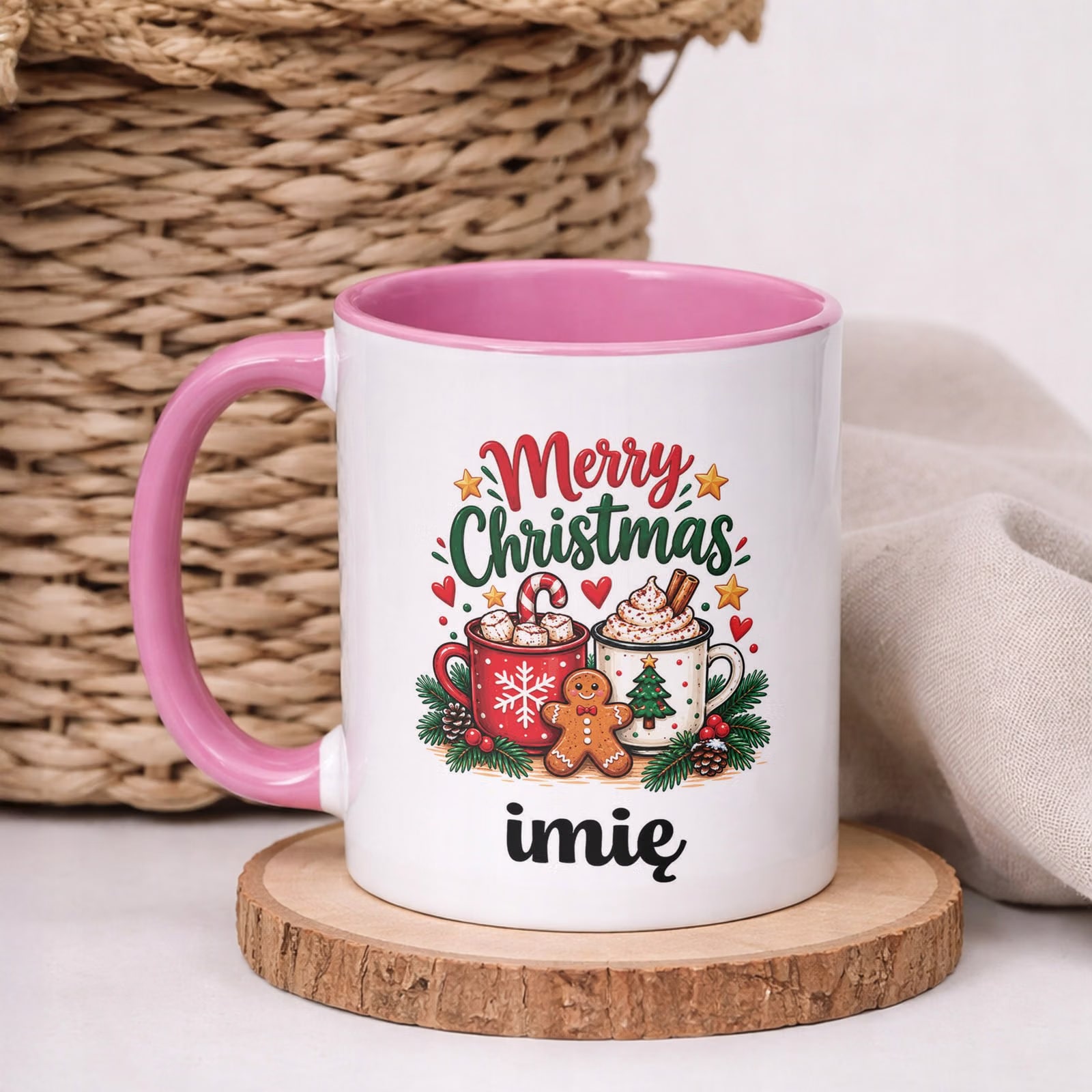 Kubek Różowy Personalizowany z Nadrukiem Boże Narodzenie Święta Prezent