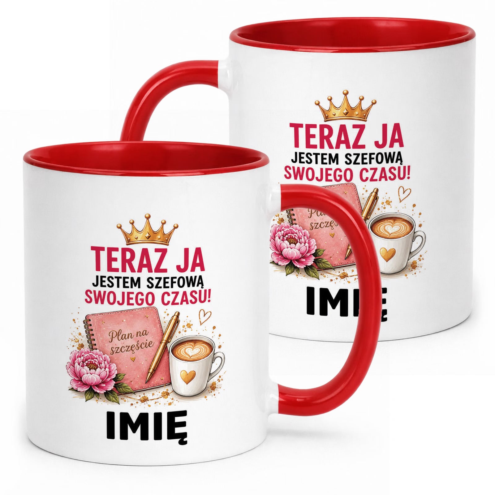 Kubek Czerwony Personalizowany z Nadrukiem Emerytura Dla Emerytki Prezent
