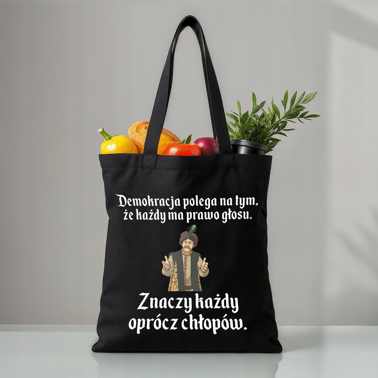 Torba bawełniana czarna na zakupy 1670 Demokracja Polega Na Tym