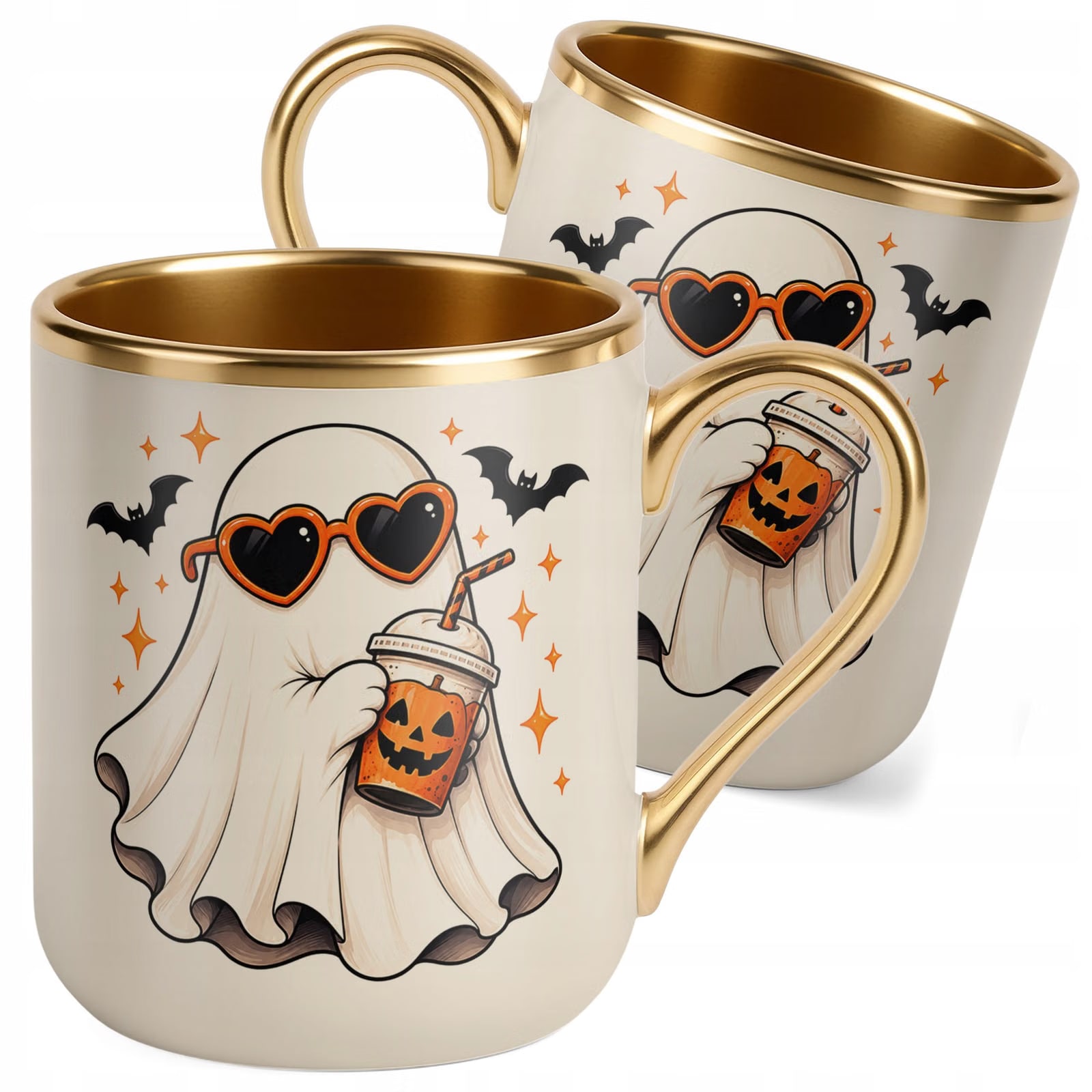 Kubek Premium Złoty Ecru z Nadrukiem Halloween Jesień Prezent