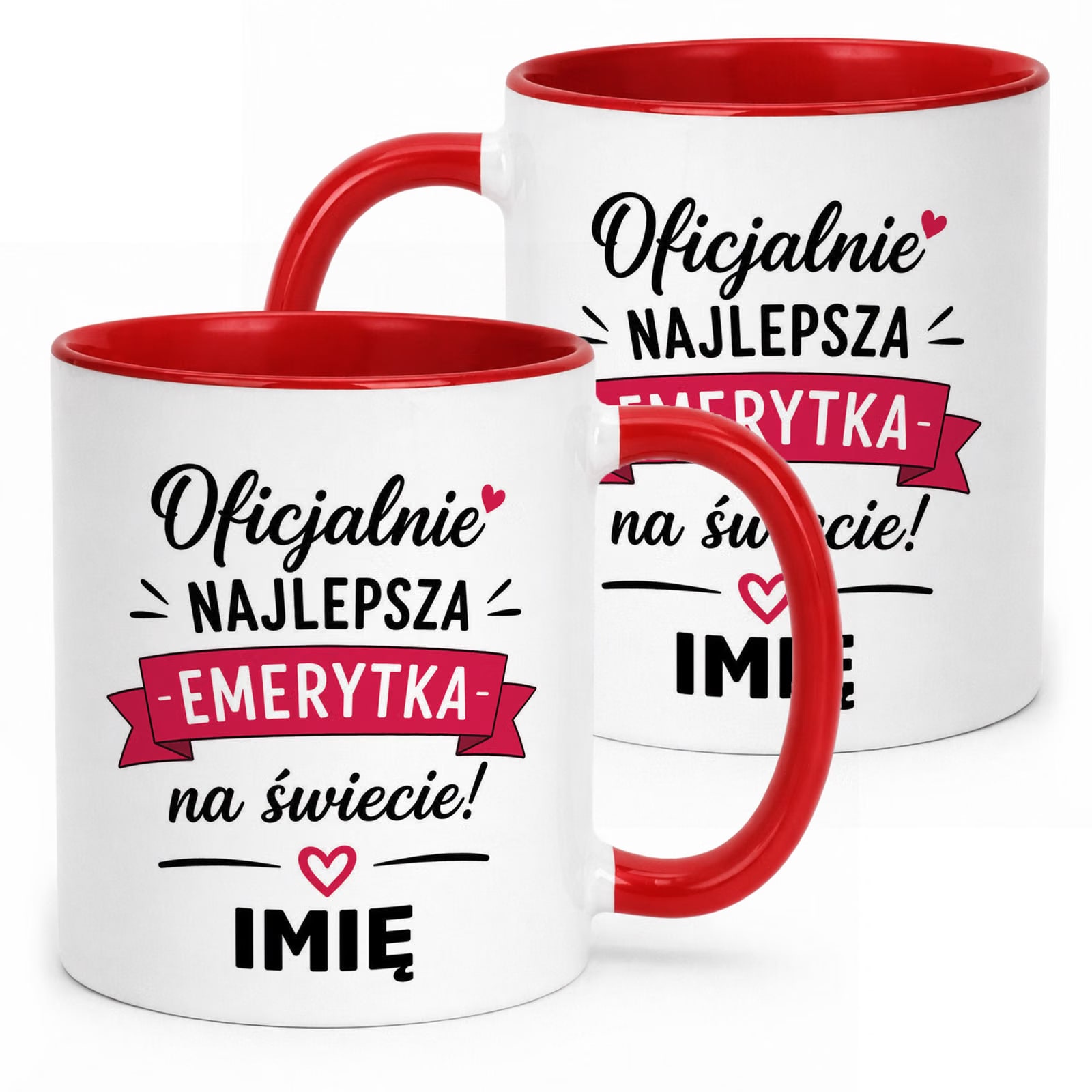 Kubek Czerwony Personalizowany z Nadrukiem Emerytura Dla Emerytki Prezent