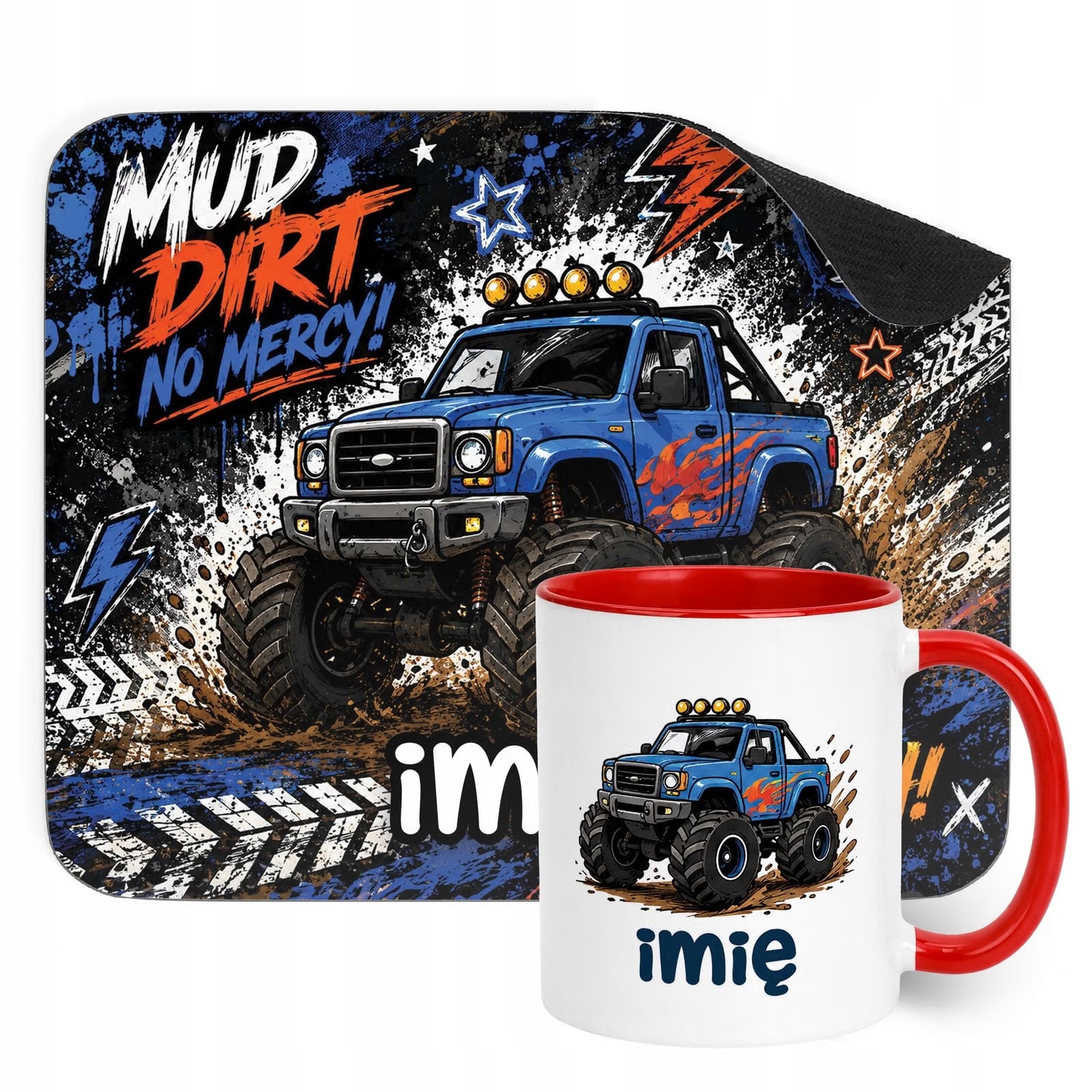 Zestaw personalizowany Kubek Czerwony Podkładka pod mysz Monster Truck