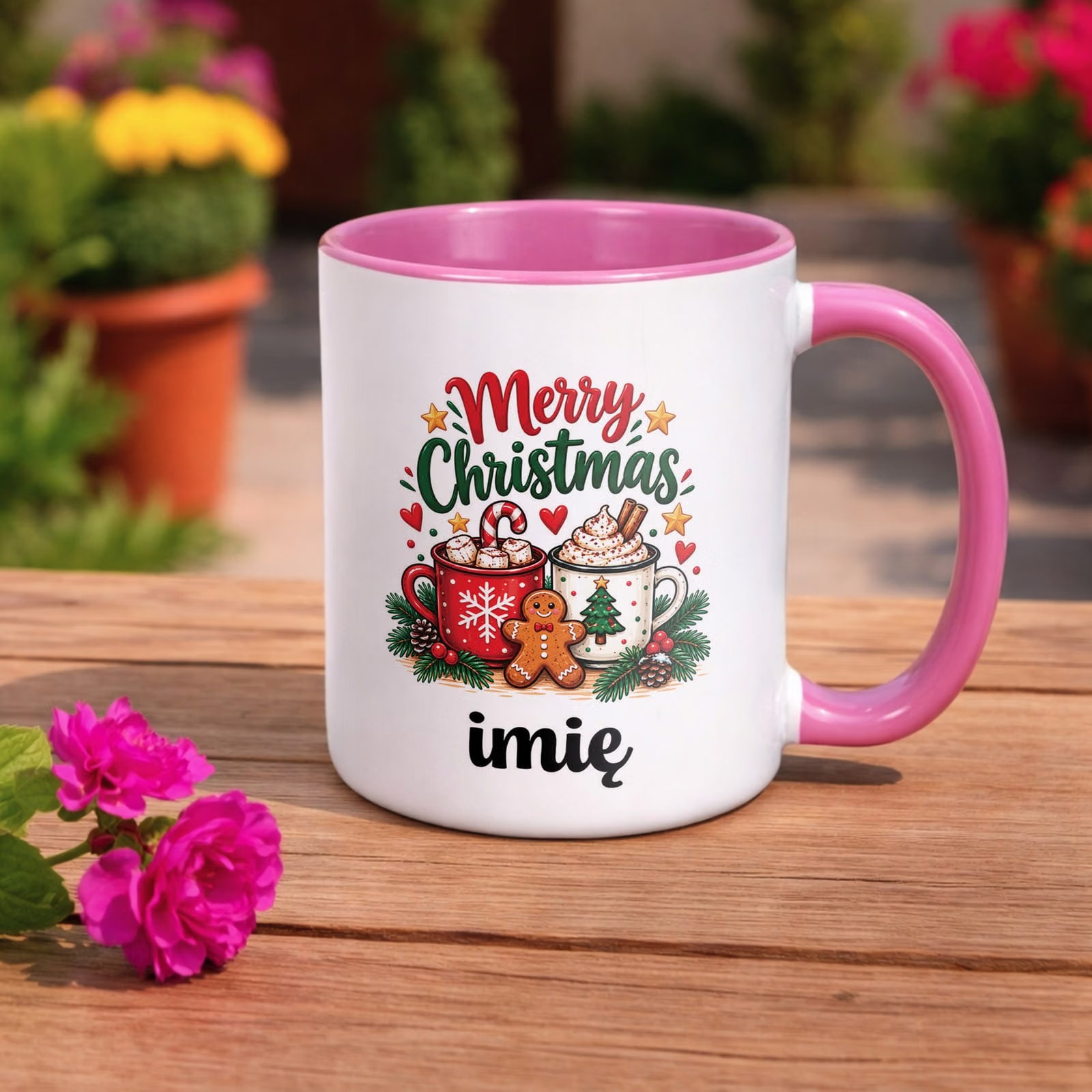 Kubek Różowy Personalizowany z Nadrukiem Boże Narodzenie Święta Prezent