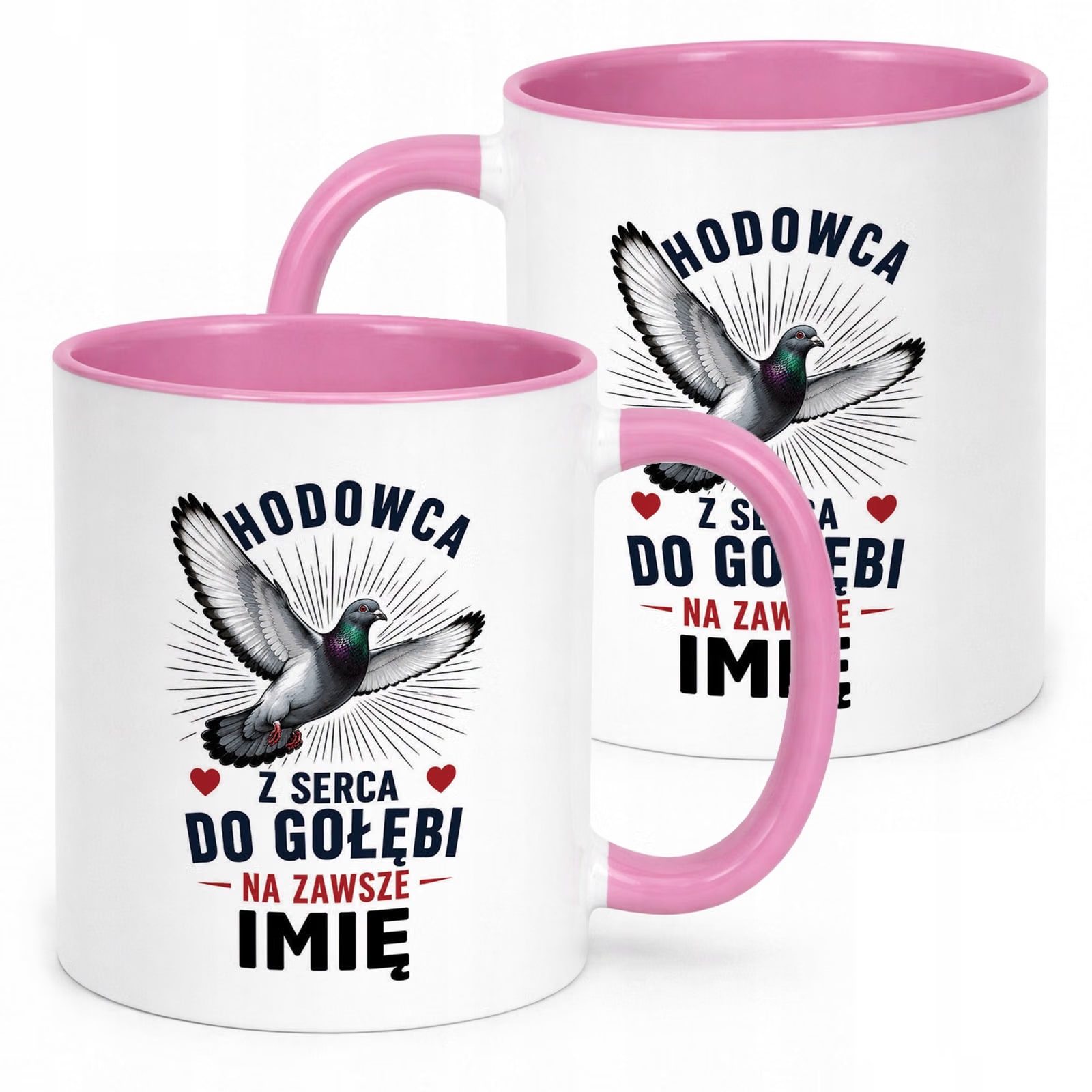 Różowy Kubek Personalizowany z nadrukiem Dla Gołębiarza Upominek Prezent