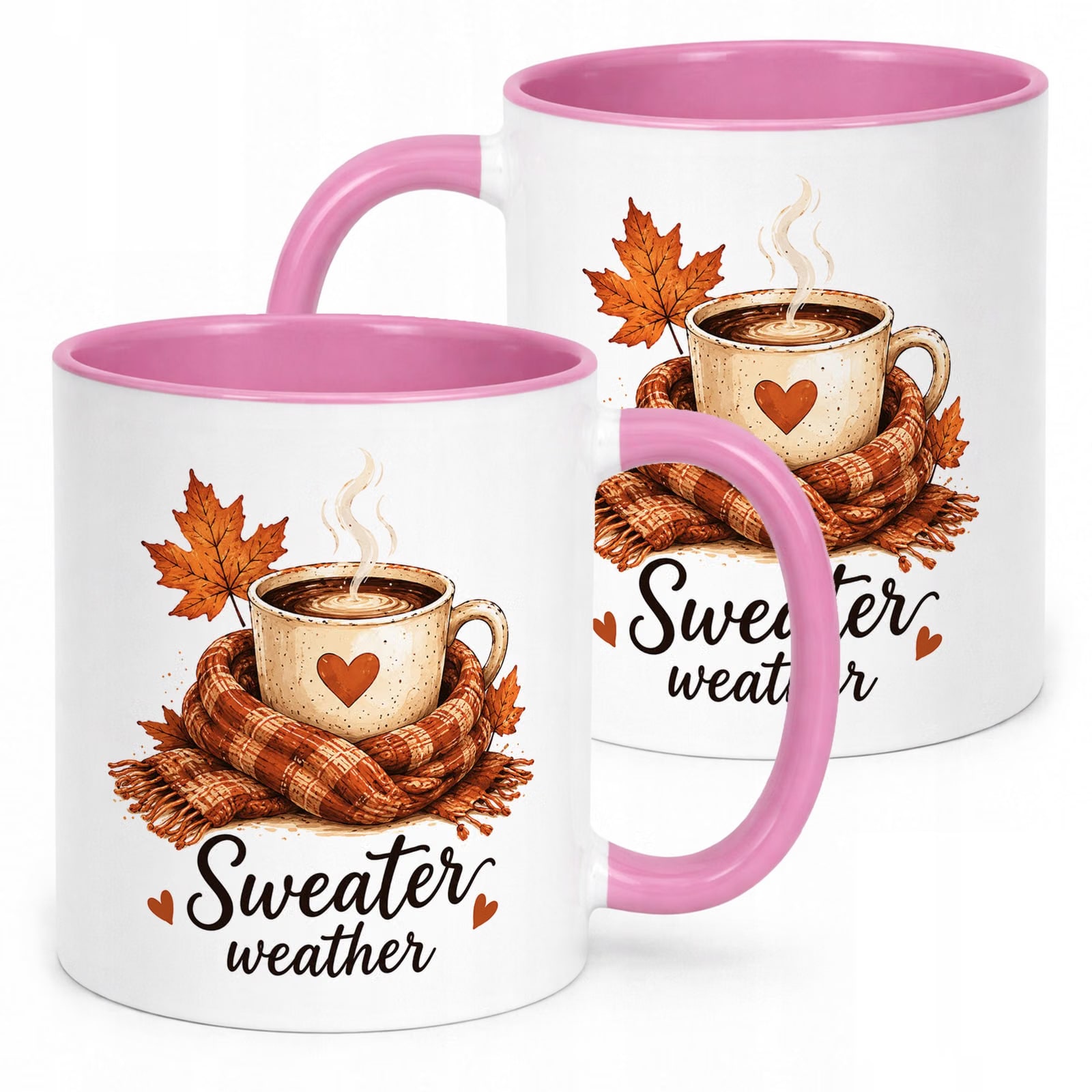 Różowy Kubek z nadrukiem Jesienny Jesień Sweater weather Prezent