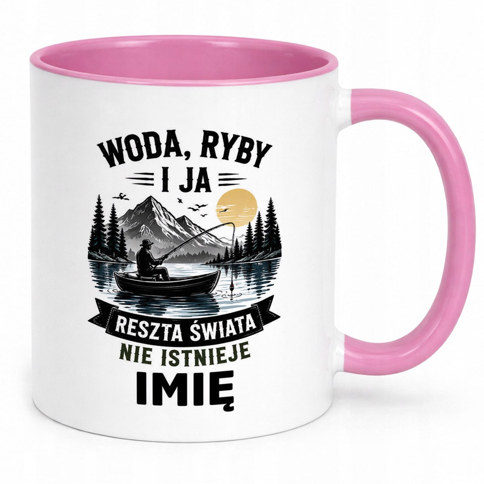 Różowy Kubek Personalizowany z nadrukiem Dla Wędkarza Upominek Prezent