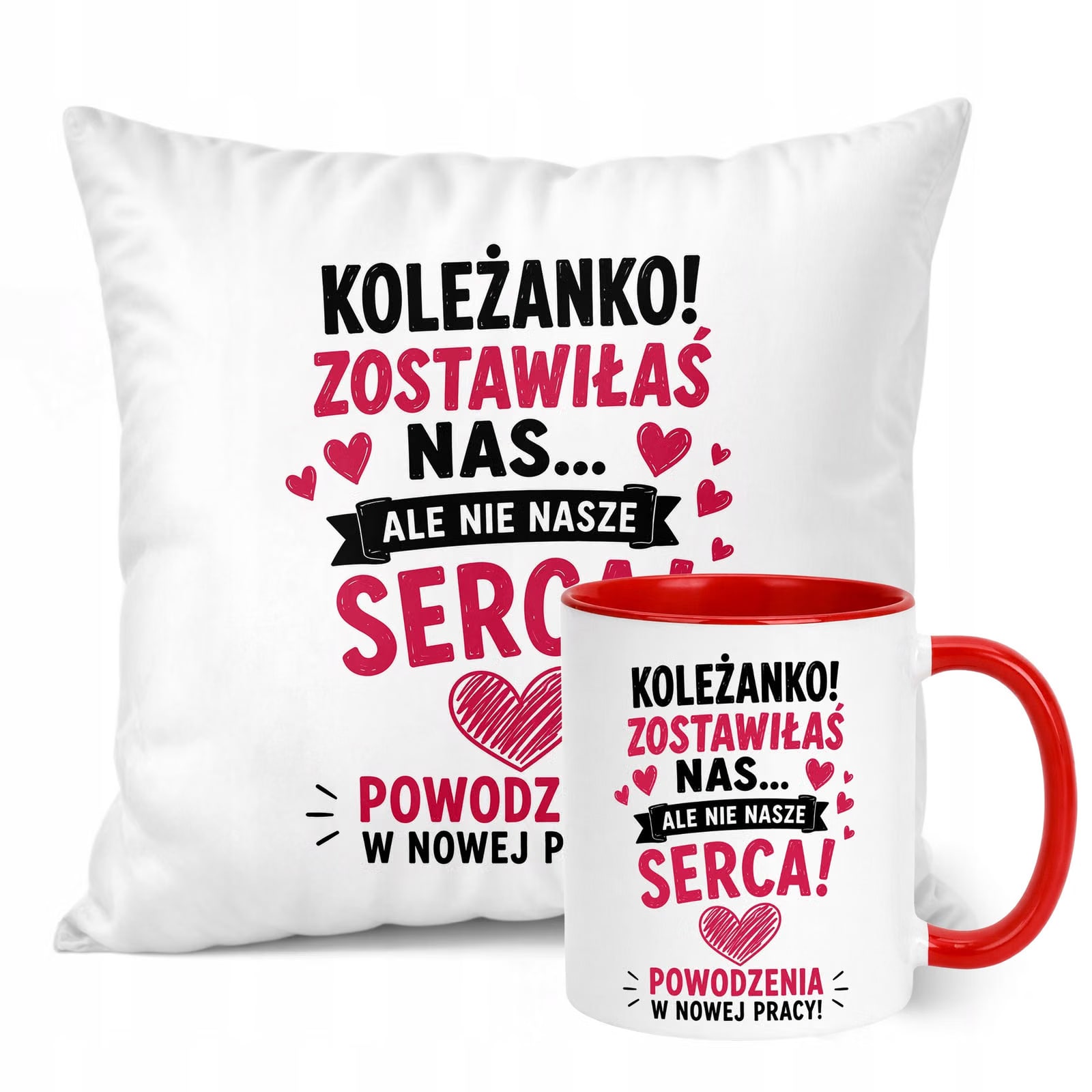 Zestaw Kubek Czerwony Poduszka Z Nadrukiem Odejście z Pracy Prezent