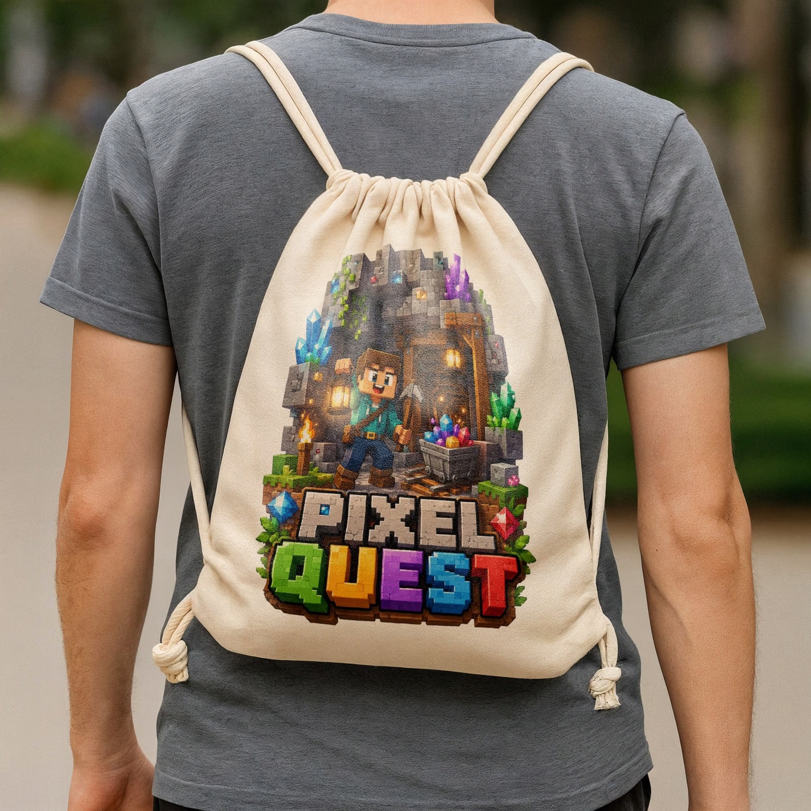 Zestaw Plecak Worek Kubek Emaliowany Z Nadrukiem PIXEL Gra Prezent
