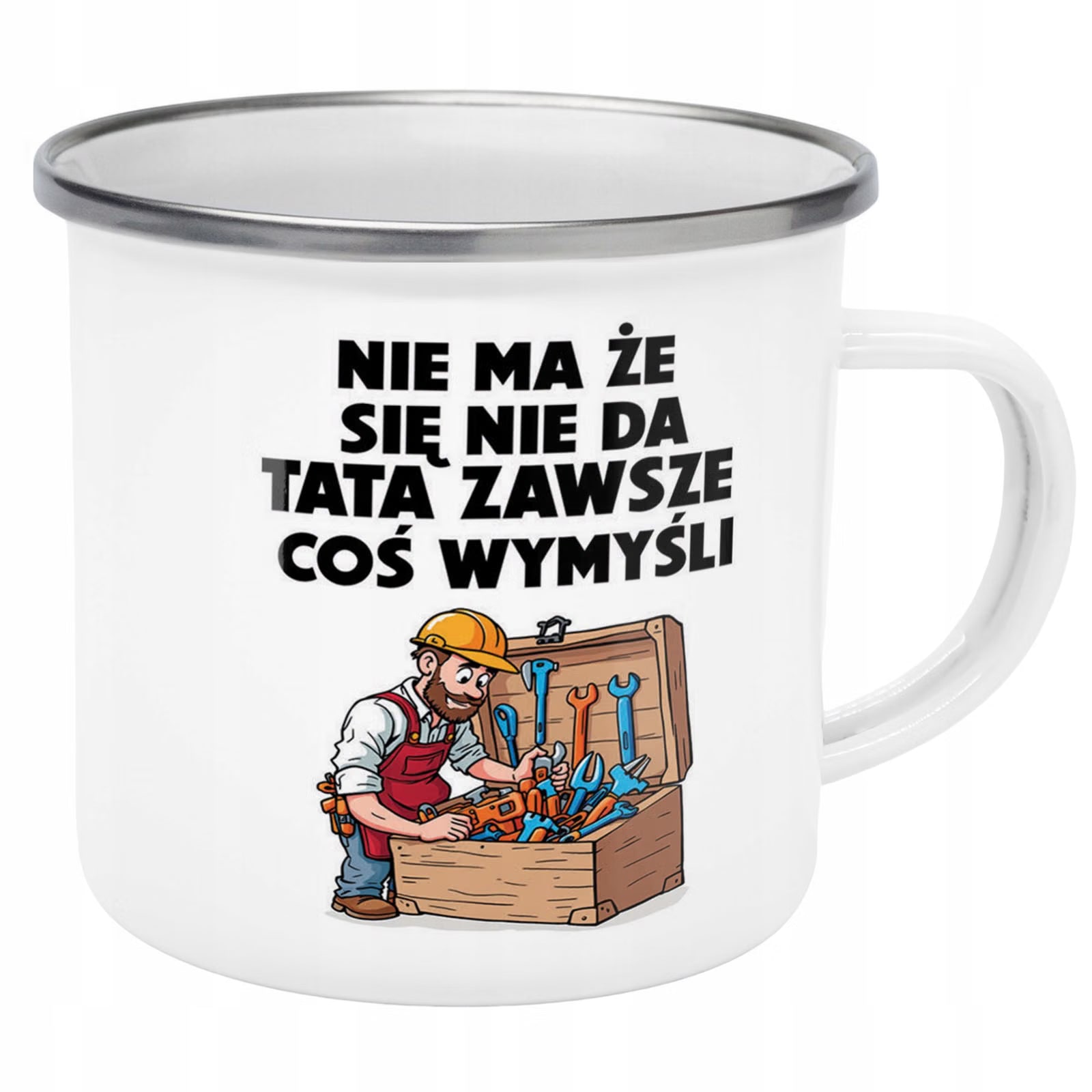 Kubek Emaliowany Dzień Ojca Dla Taty Tata z Nadrukiem Biały Metalowy