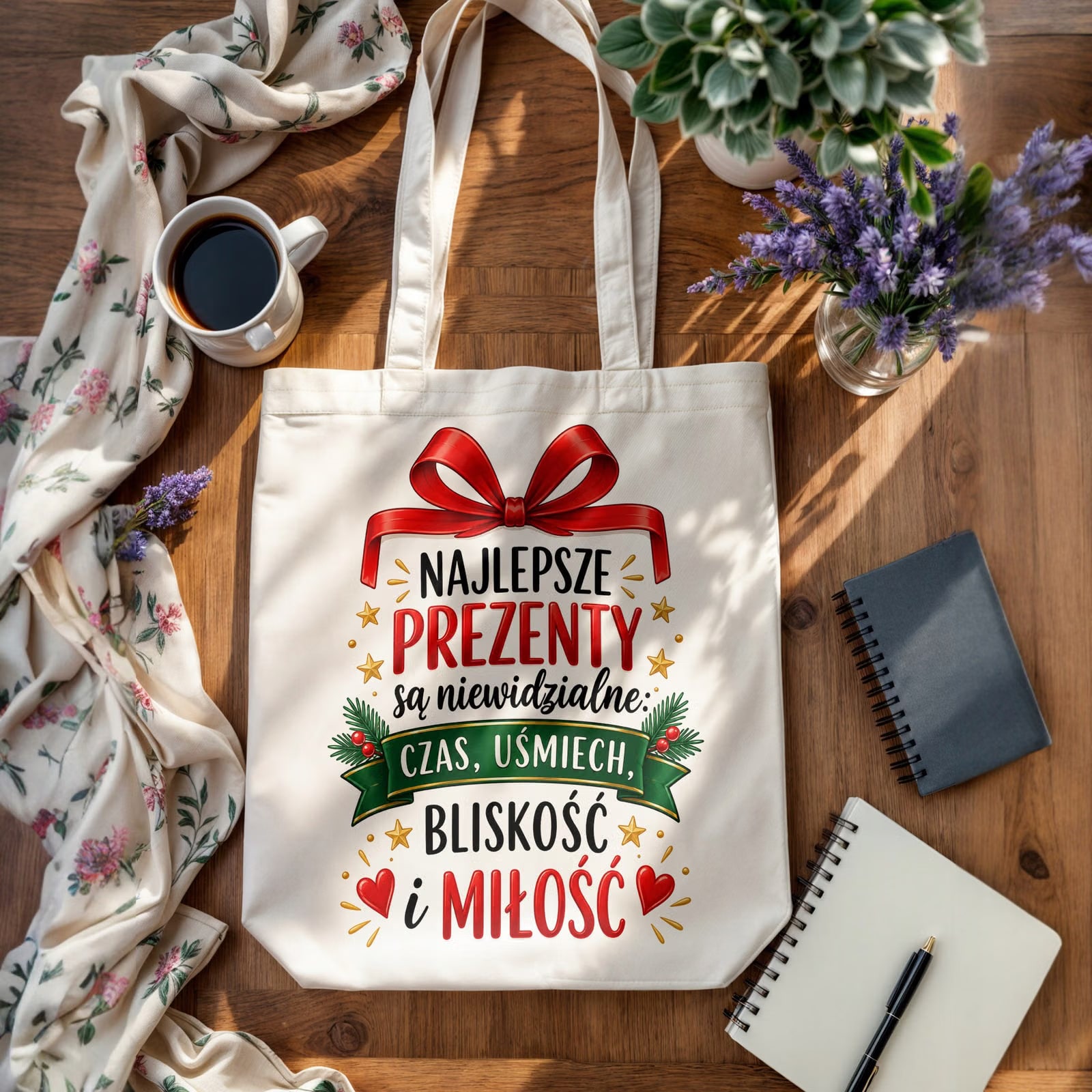 Torba shopper bawełniana premium świąteczna na zakupy z nadrukiem