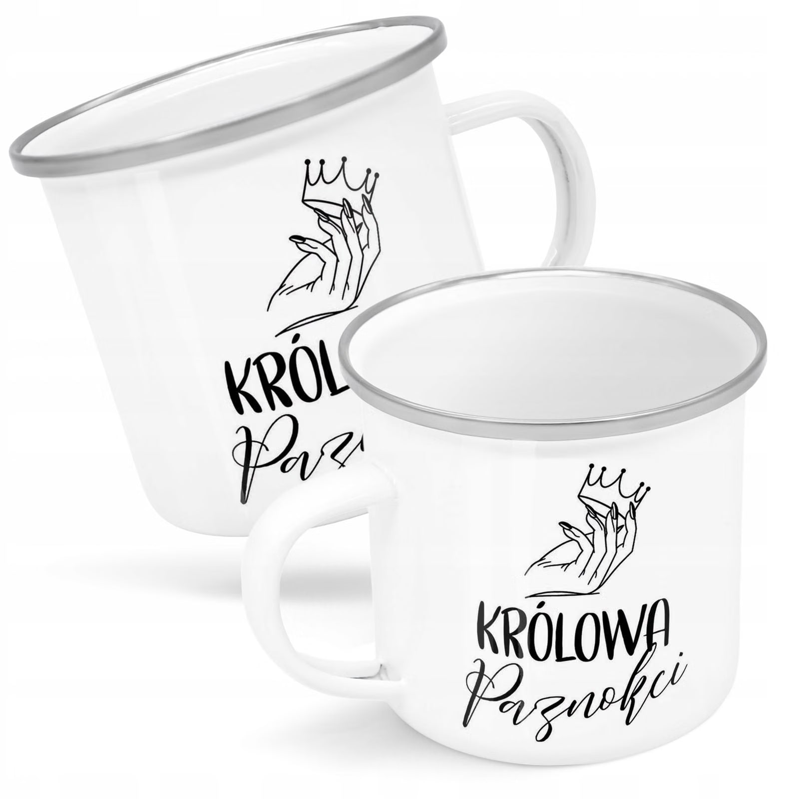 Kubek Emaliowany Królowa Paznokci Dla Stylistki z Nadrukiem Biały Metalowy