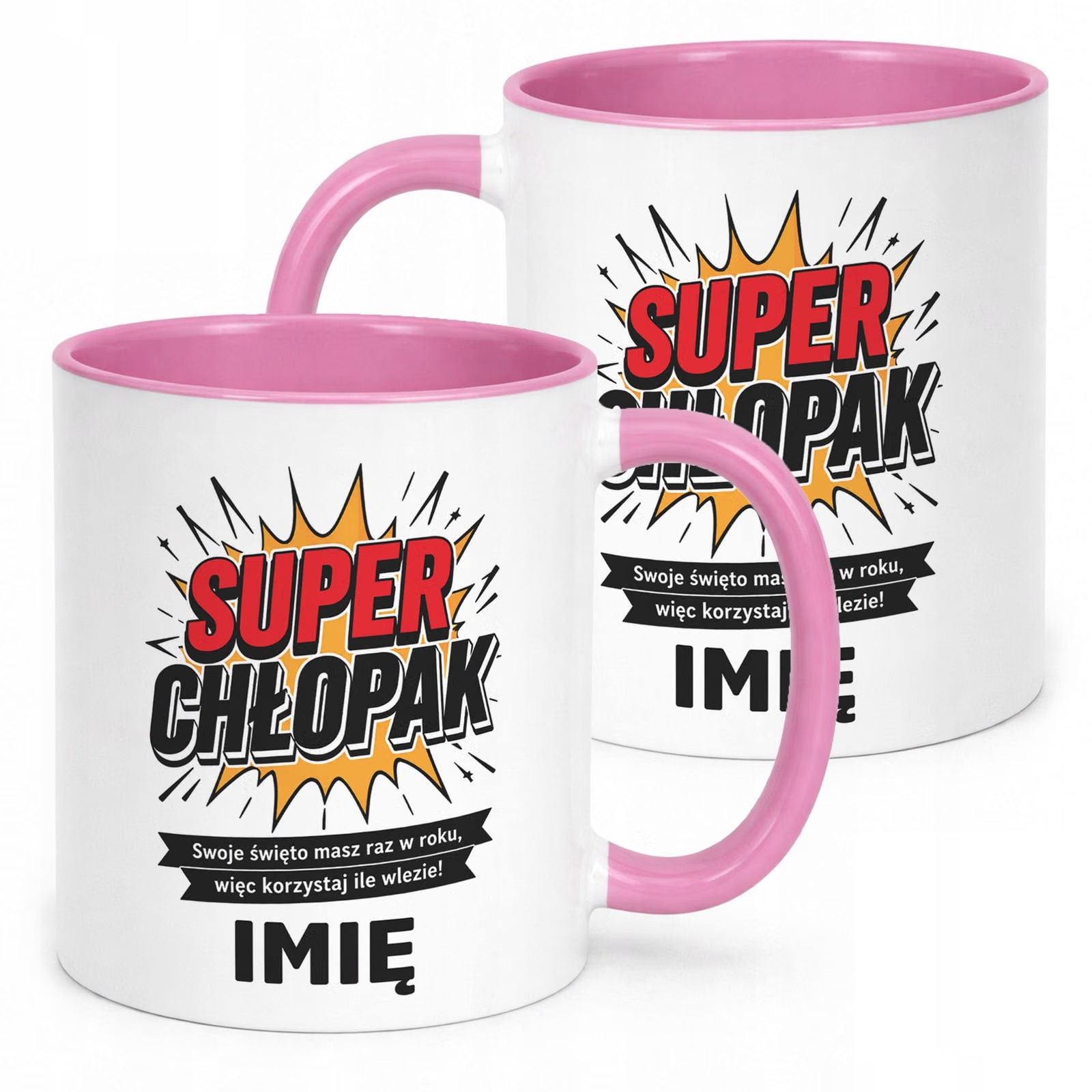 Różowy Kubek personalizowany z nadrukiem Dzień Chłopaka Mężczyzny Prezent