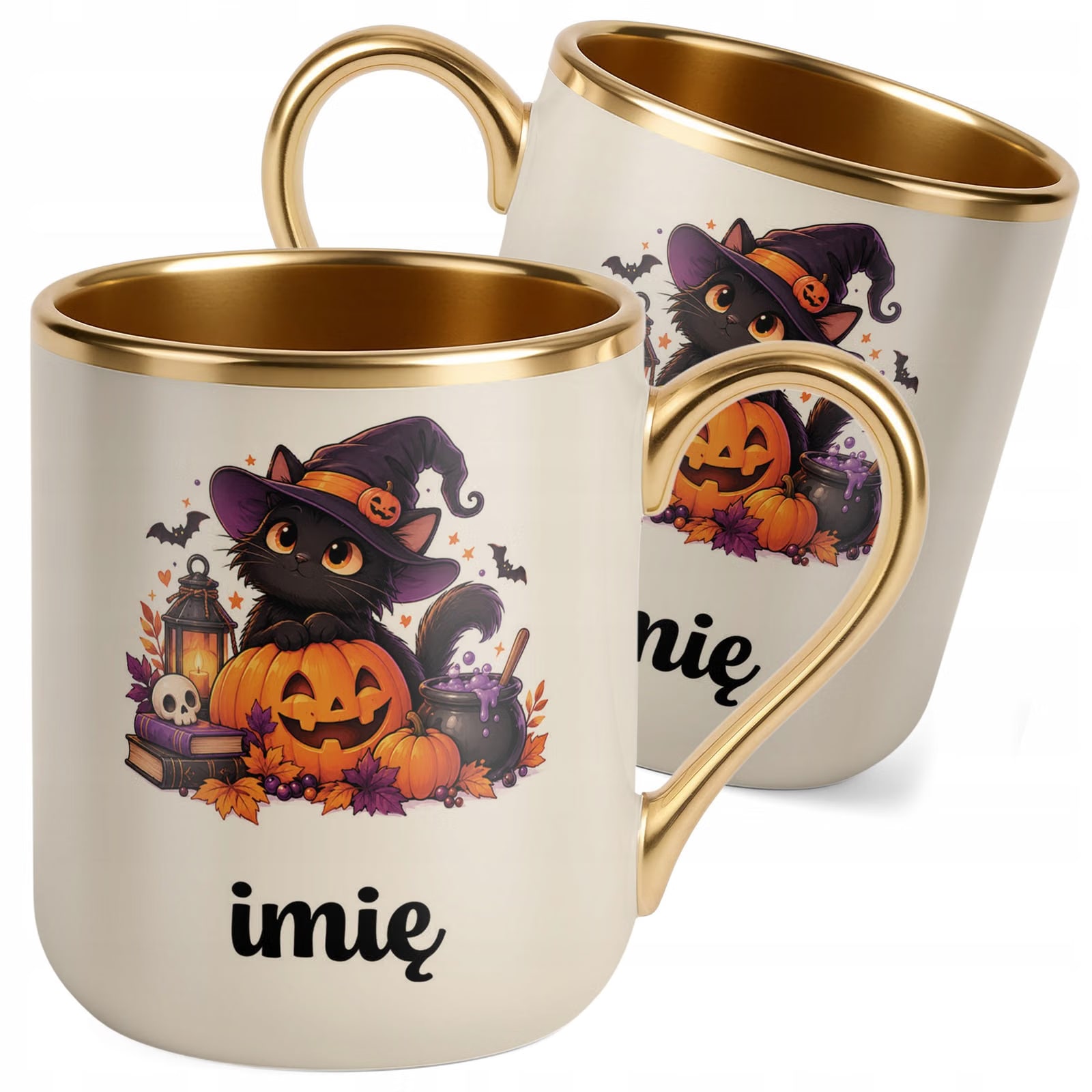 Kubek Personalizowany Premium Złoty Ecru z Nadrukiem Halloween