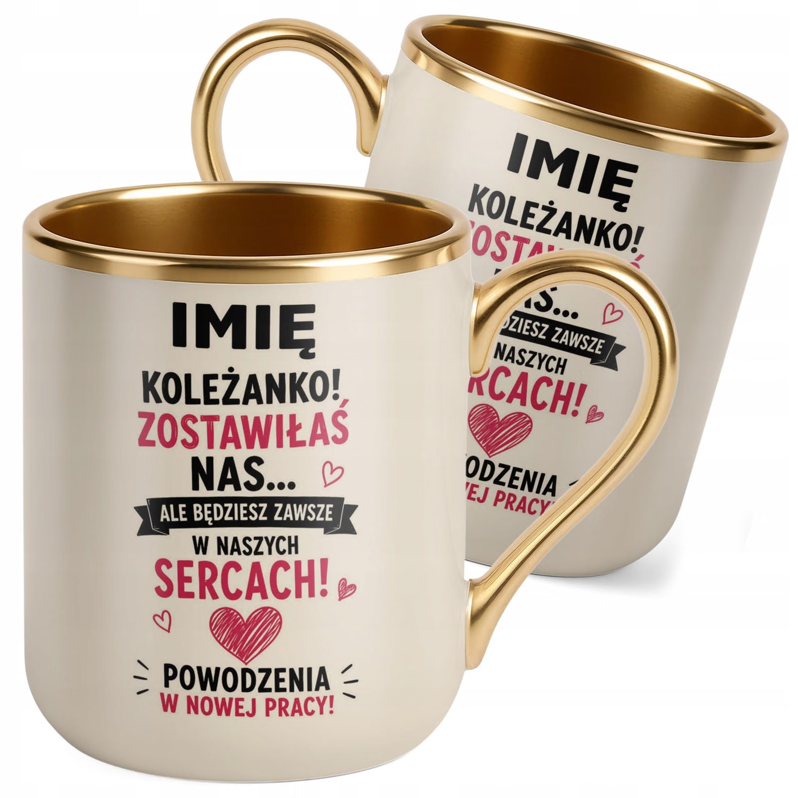 Kubek Personalizowany z nadrukiem Premium Złoty Ecru Odejście z Pracy