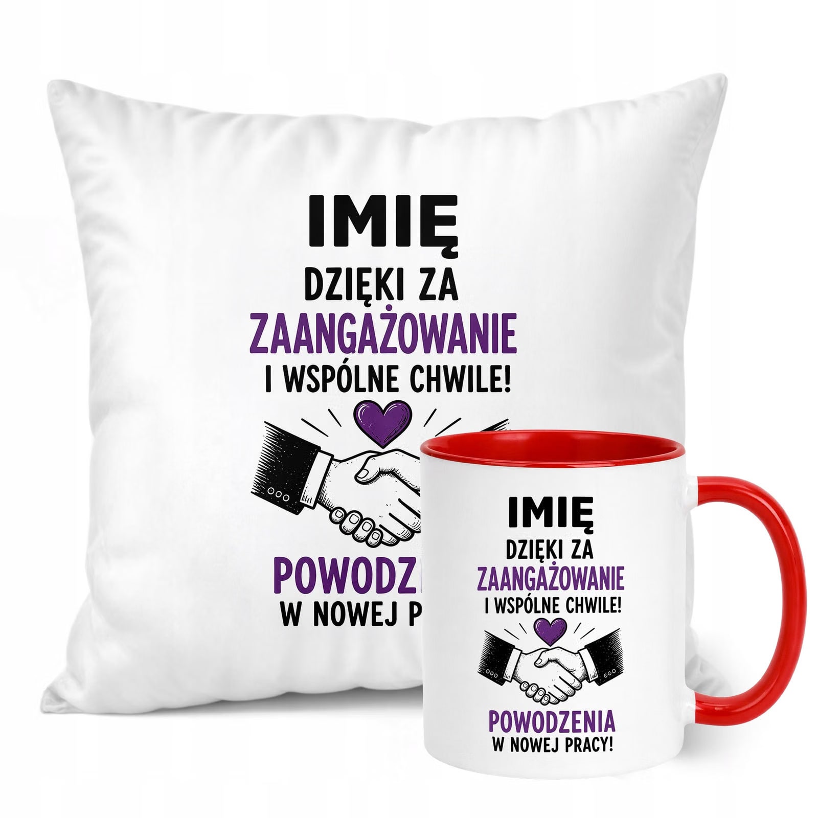 Zestaw Personalizowany Kubek Czerwony Poduszka Odejście z Pracy Prezent