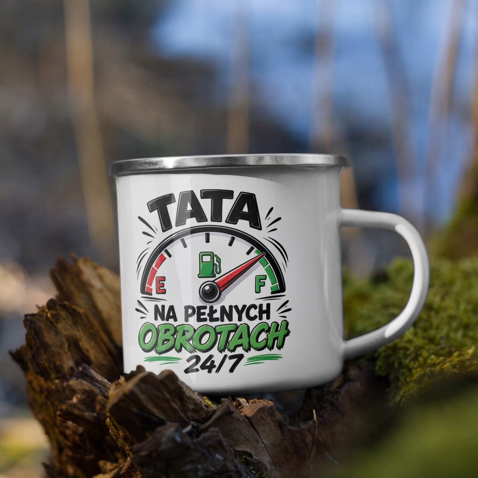 Kubek Emaliowany Dzień Ojca dla taty pomysł z Nadrukiem Biały Metalowy