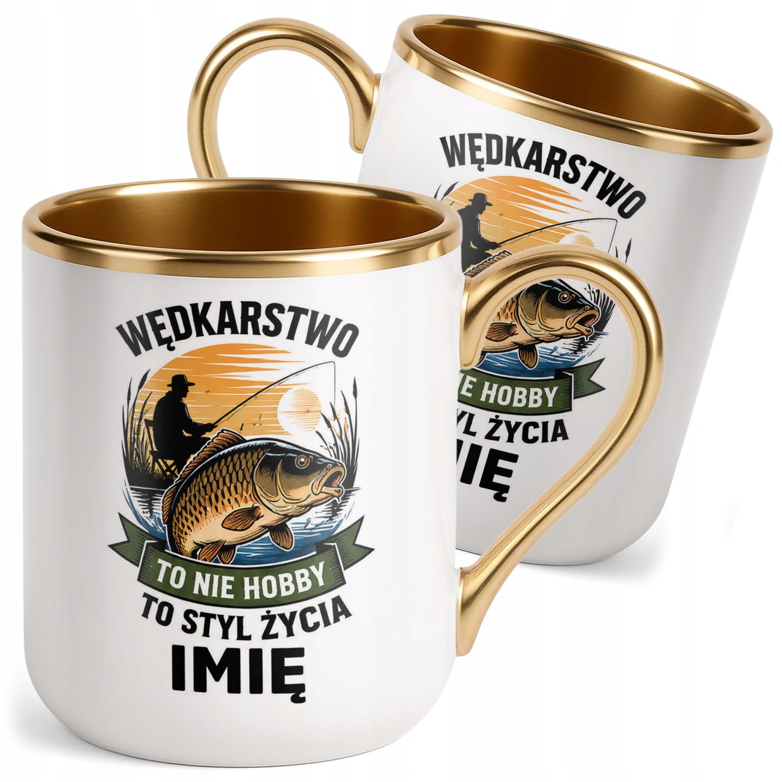 Kubek Personalizowany z nadrukiem Premium Złoty Dla Wędkarza Prezent