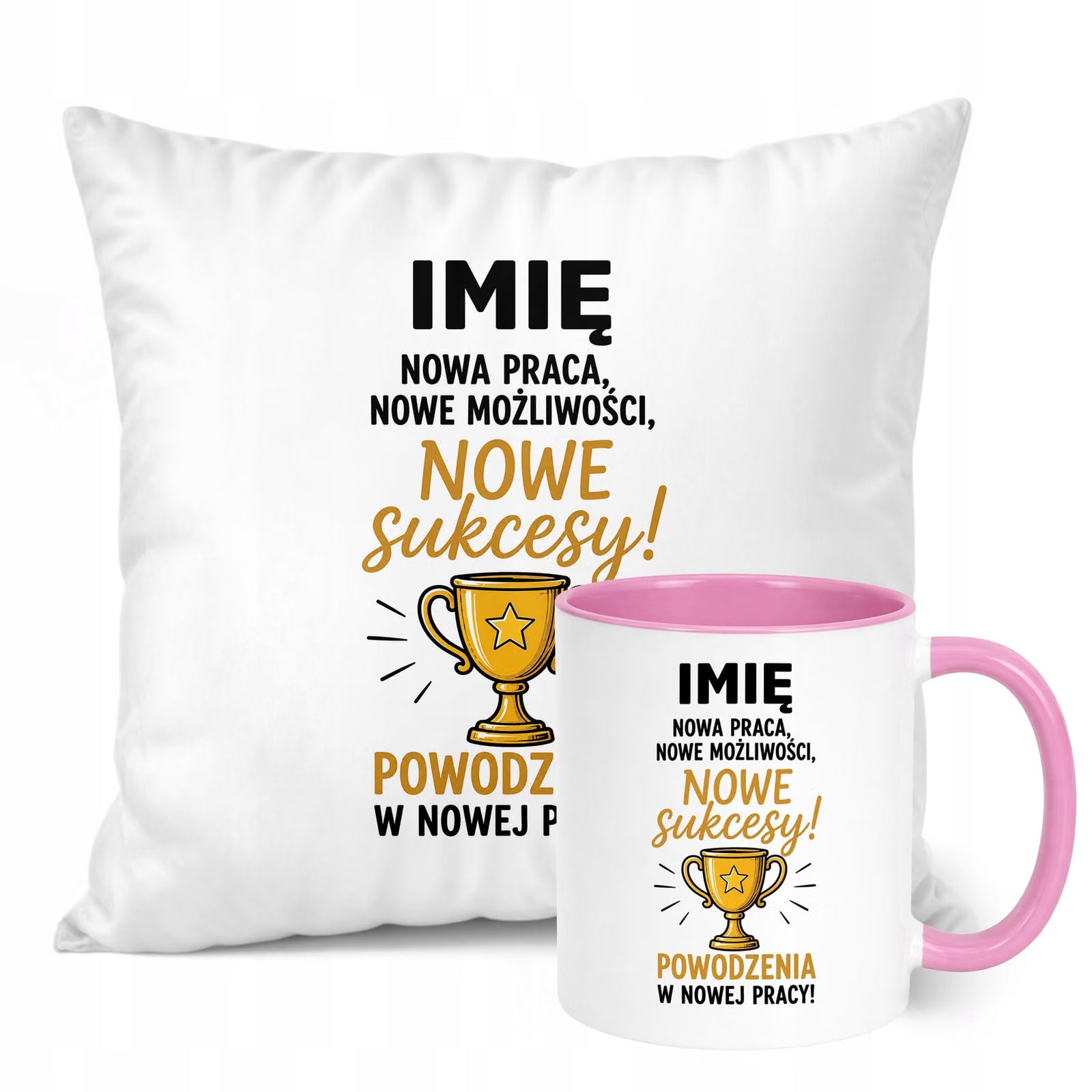 Zestaw Personalizowany Kubek Różowy Poduszka Odejście z Pracy Prezent