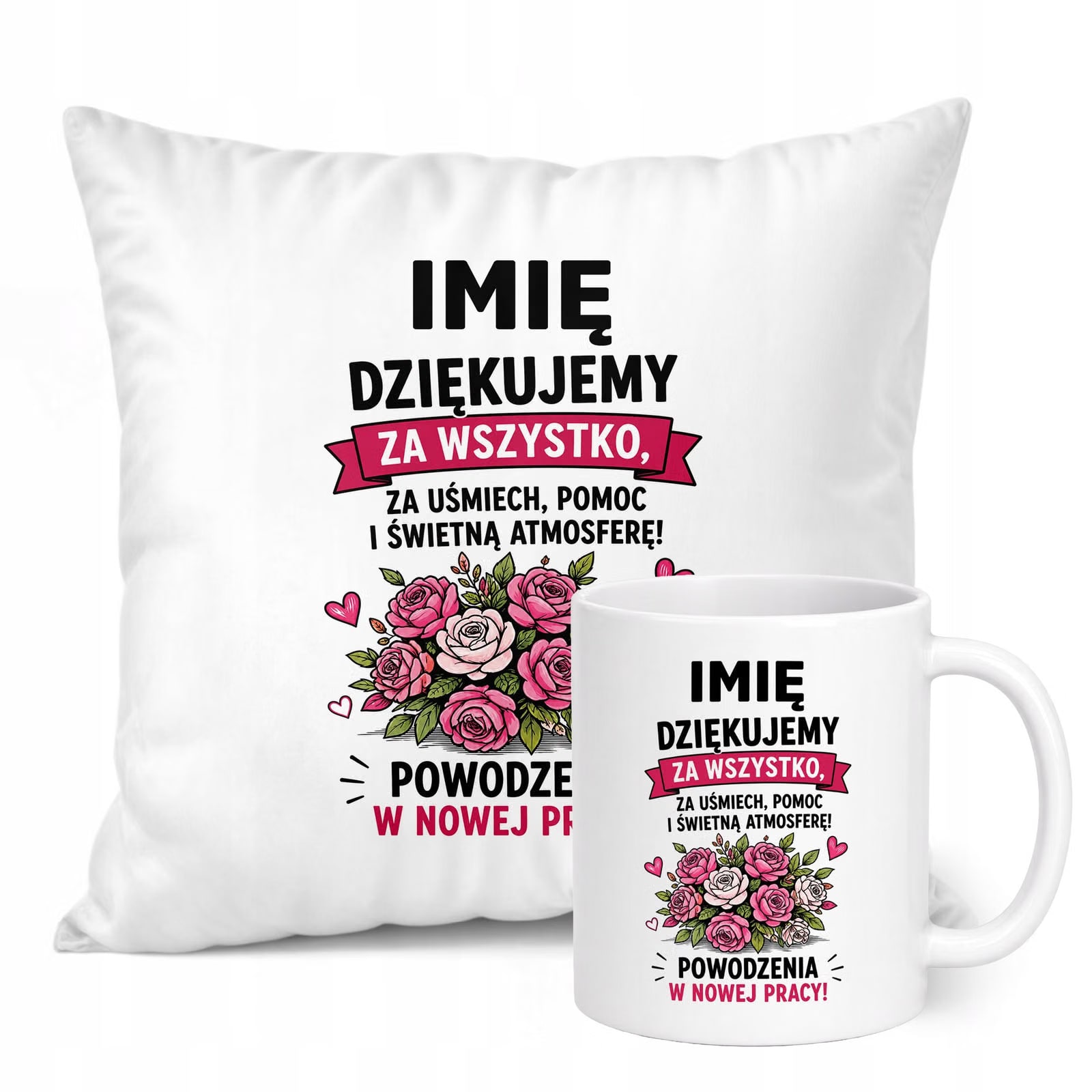 Zestaw Personalizowany Kubek Biały Poduszka Odejście z Pracy Prezent