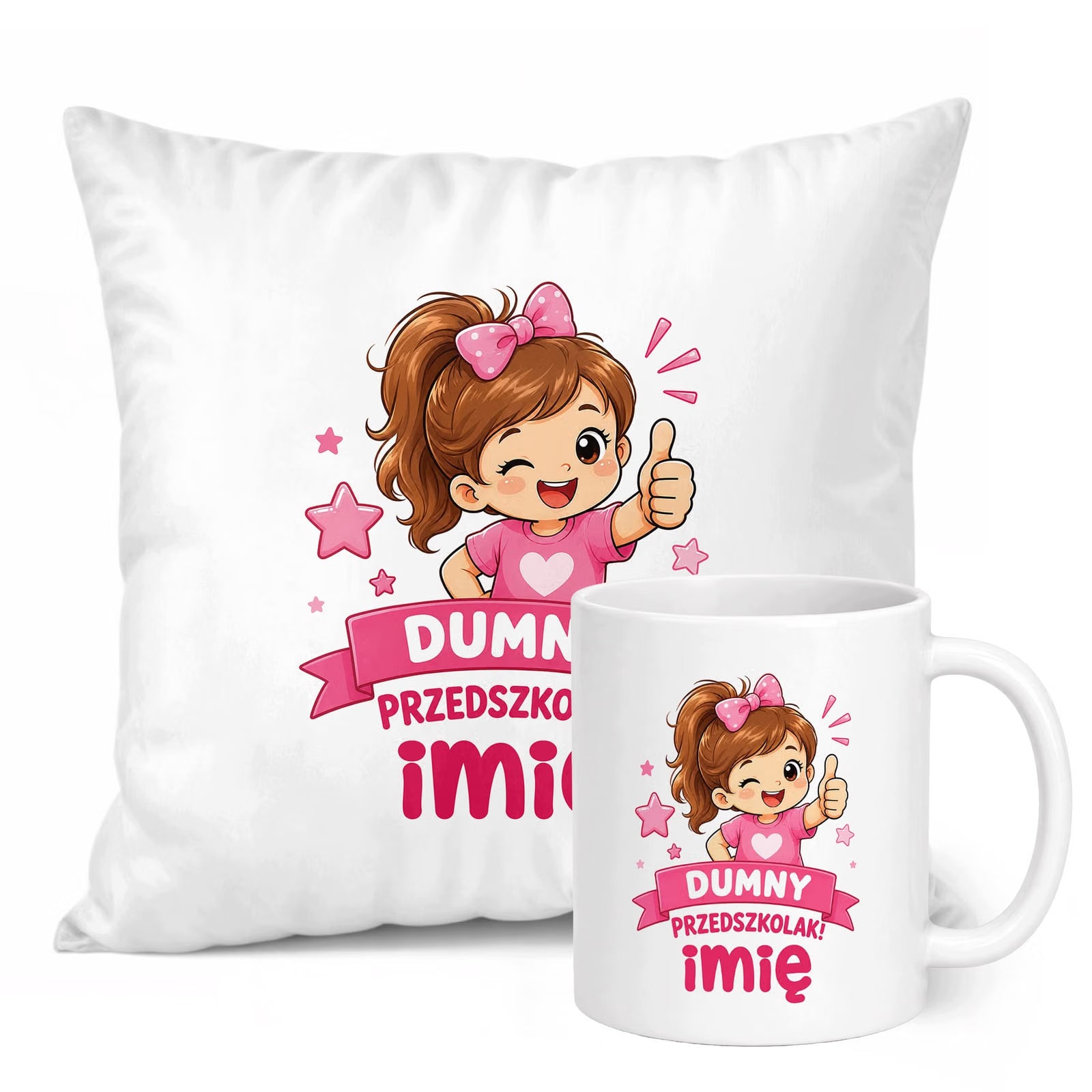 Zestaw Personalizowany Kubek Biały Poduszka Dumny Przedszkolak