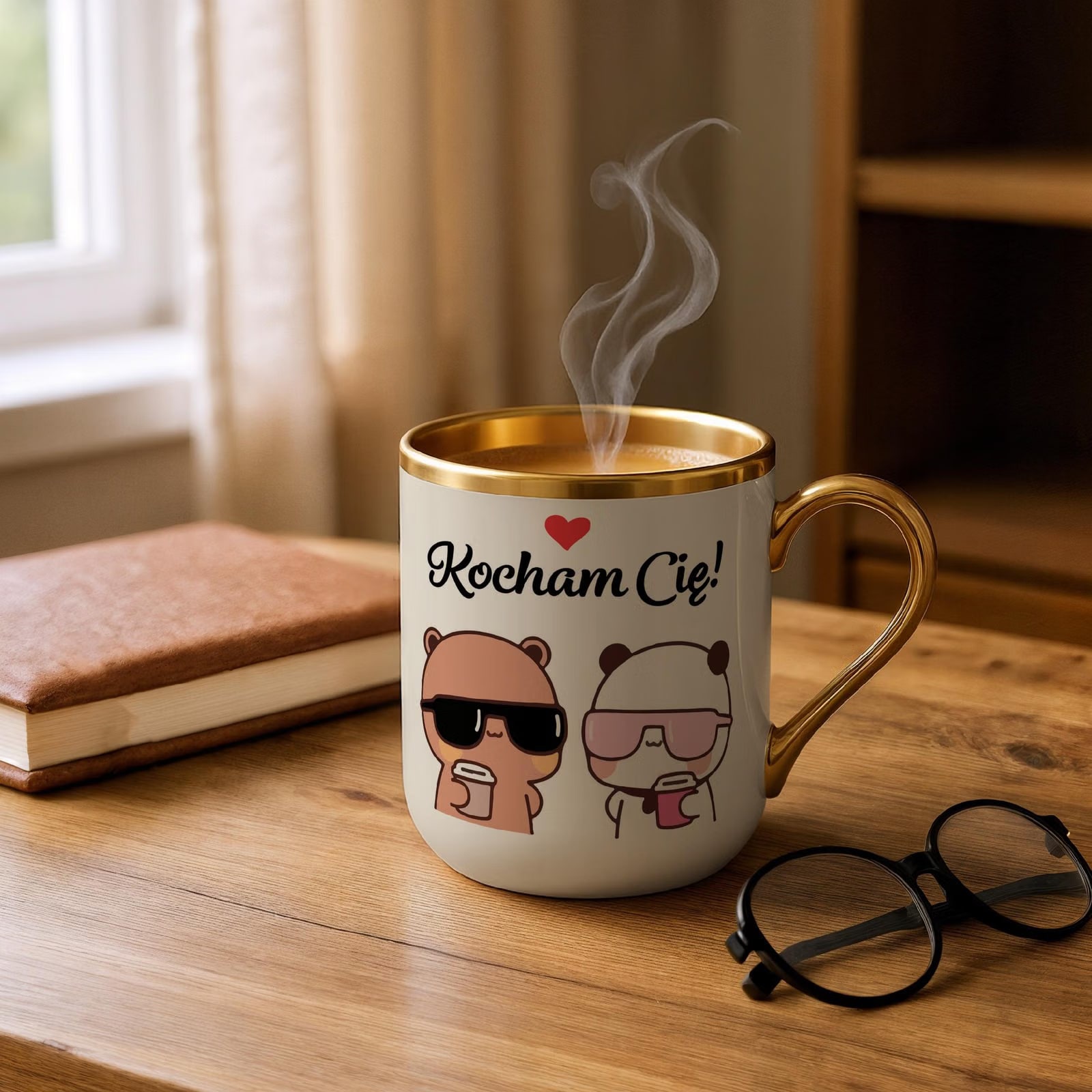 Kubek Premium Złoty Ecru Na Walentynki Kocham Cię Prezent Upominek