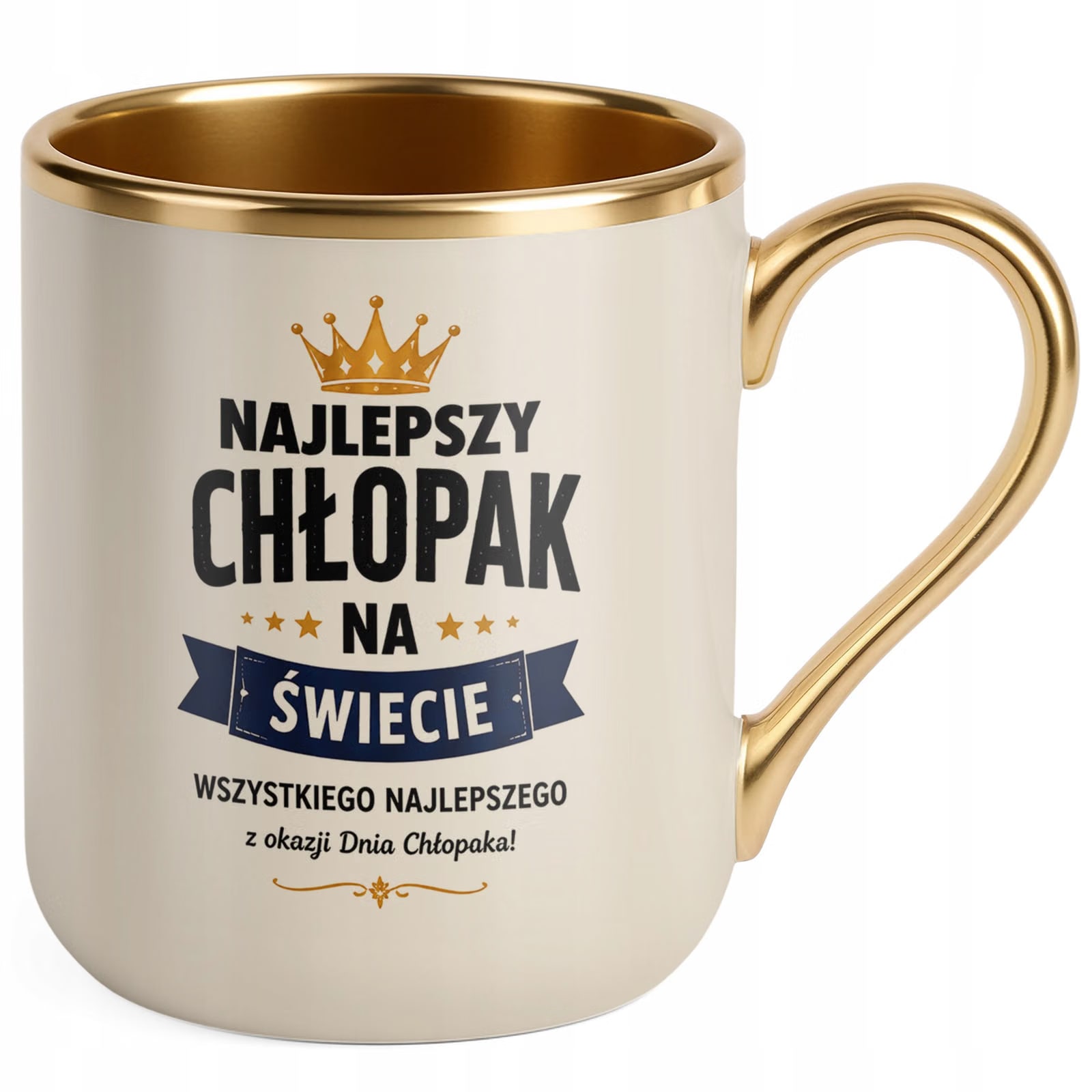 Kubek z nadrukiem Premium Złoty Ecru Dzień Chłopaka Mężczyzny Prezent