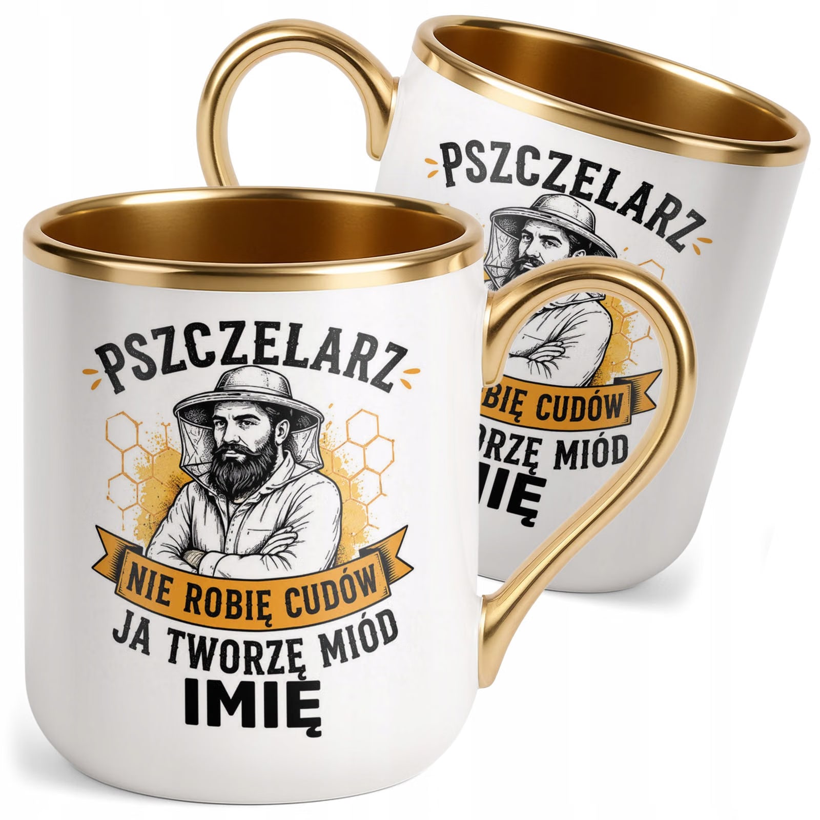 Kubek Personalizowany z nadrukiem Premium Złoty Dla Pszczelarza Prezent