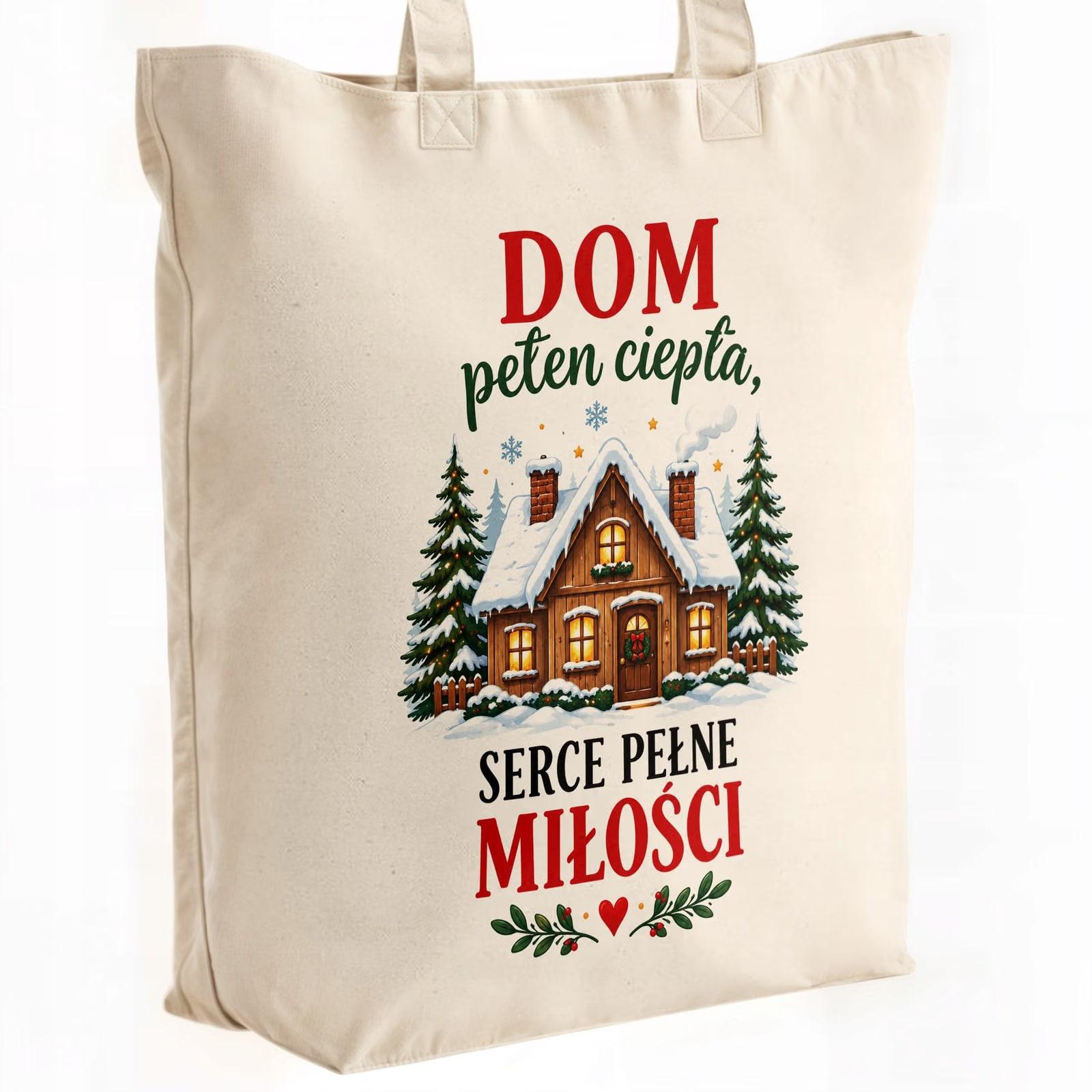Torba shopper bawełniana premium świąteczna na zakupy z nadrukiem