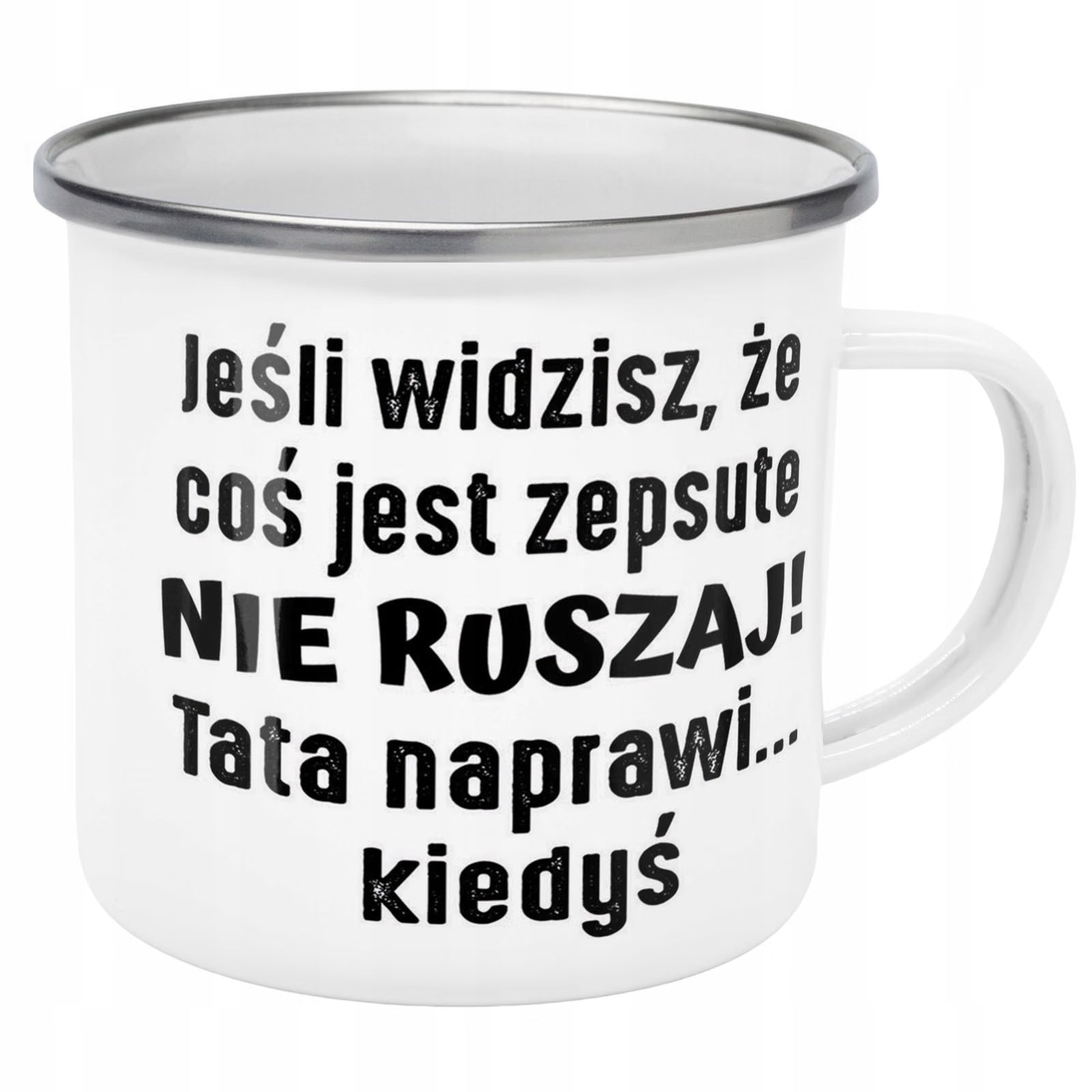 Kubek Emaliowany Dzień Ojca Dla Taty Tata z Nadrukiem Biały Metalowy