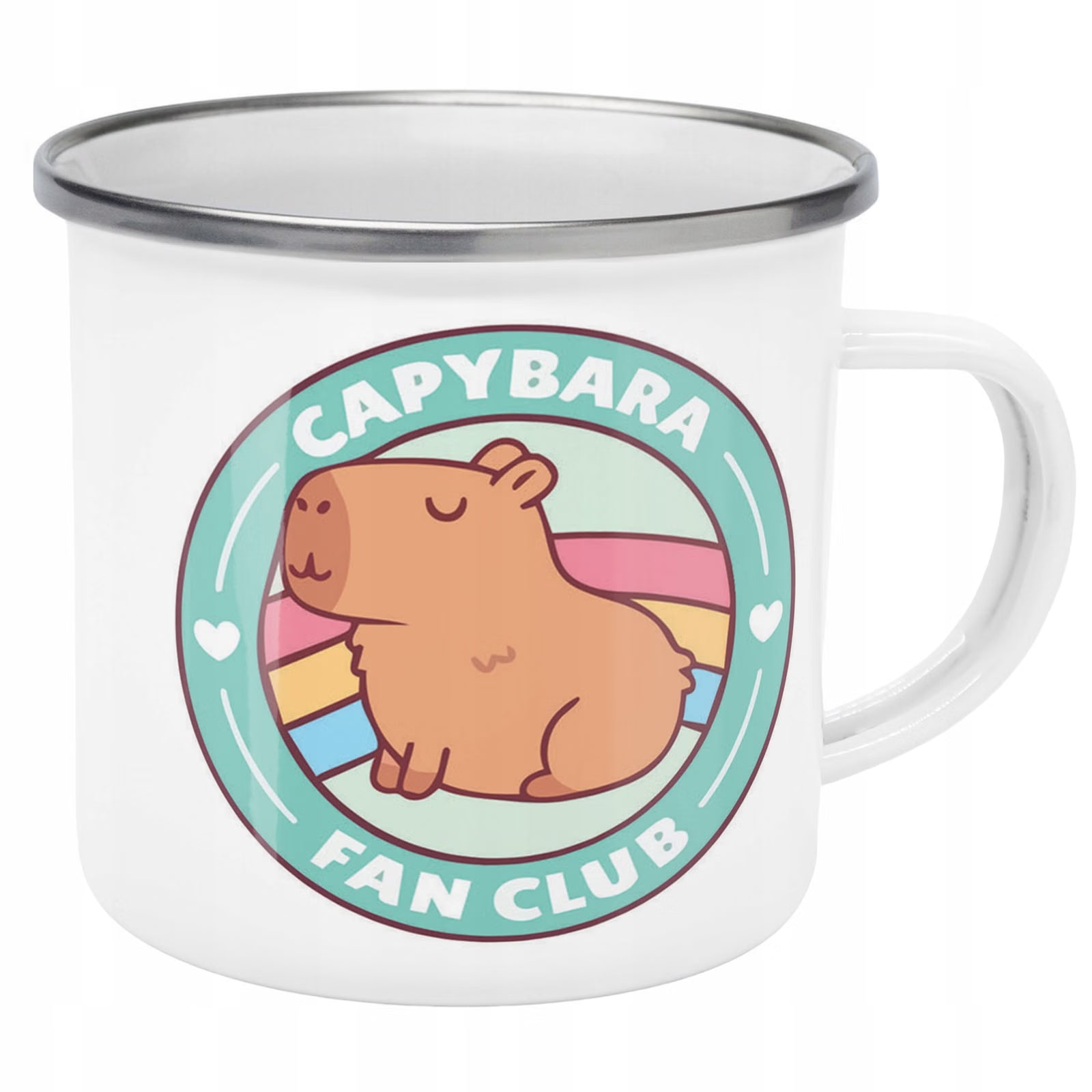 Kubek Emaliowany Kapibara Capybara Zwierzak z Nadrukiem Biały Metalowy