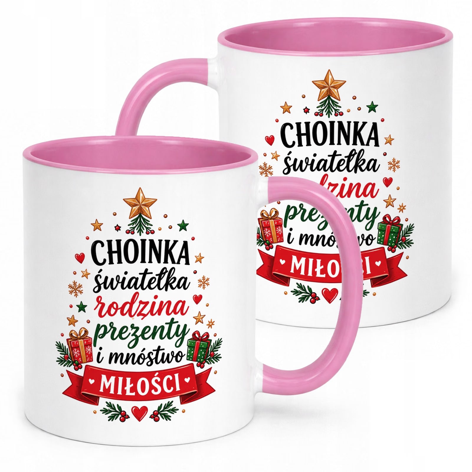 Kubek Różowy z Nadrukiem Boże Narodzenie Mikołajki Święta Choinka Prezent