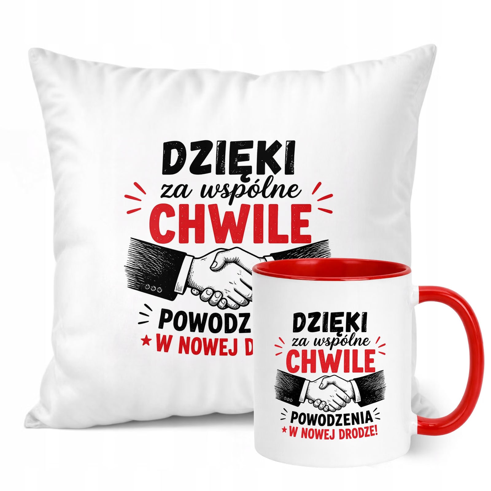 Zestaw Kubek Czerwony Poduszka Z Nadrukiem Odejście z Pracy Prezent