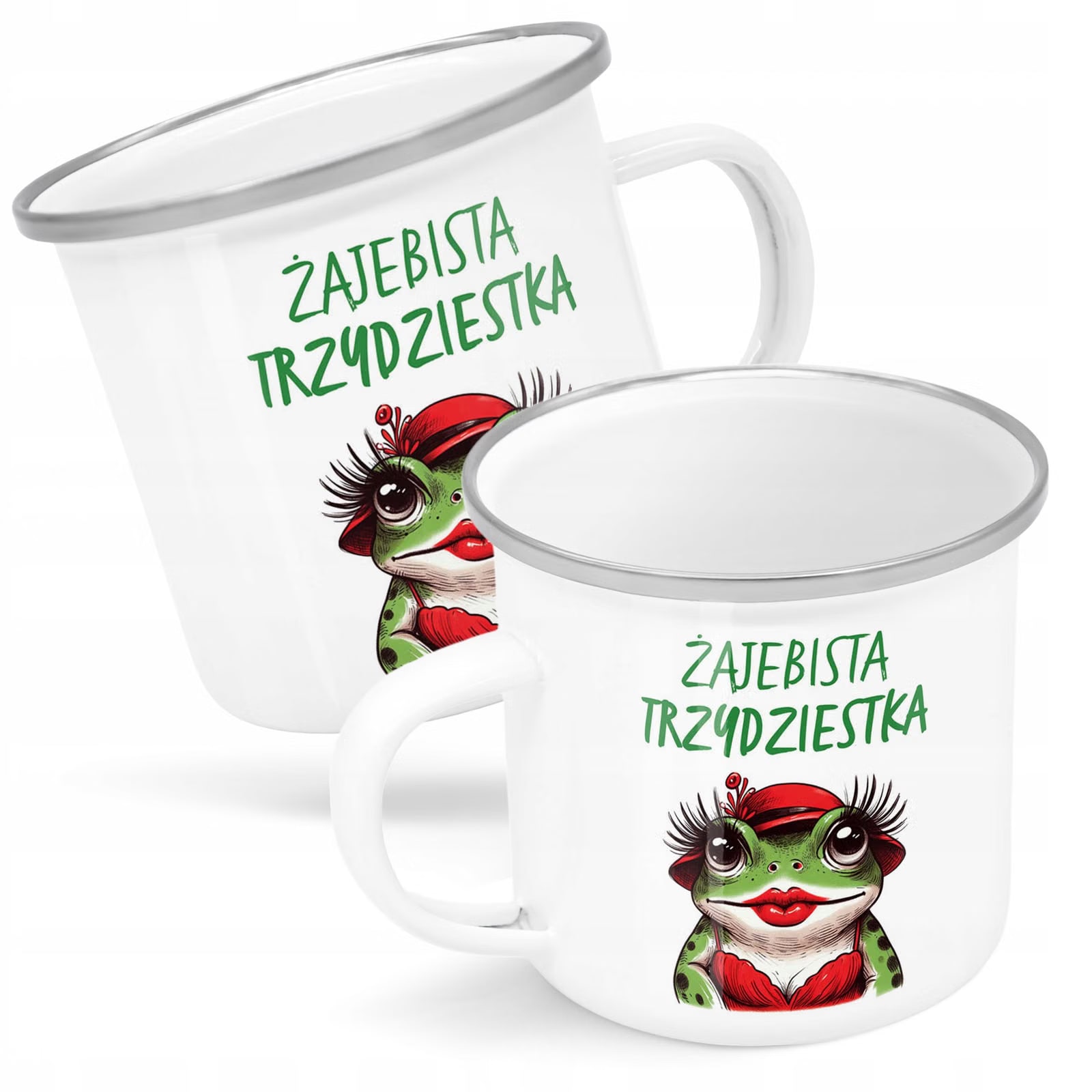Kubek Emaliowany Żajebista 30 Dla Kobiety z Nadrukiem Biały Metalowy