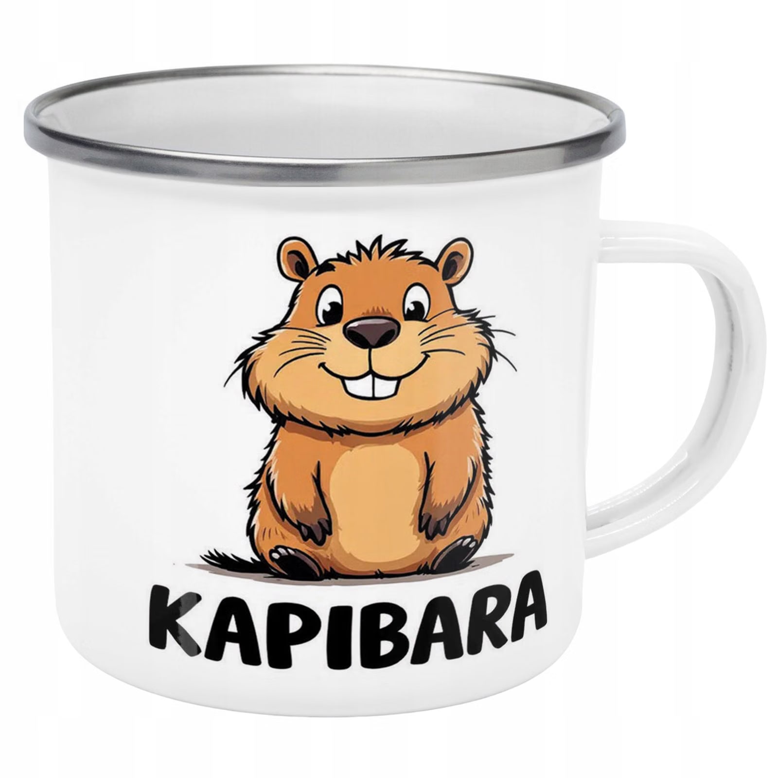 Kubek Emaliowany Kapibara Capybara Zwierzak z Nadrukiem Biały Metalowy