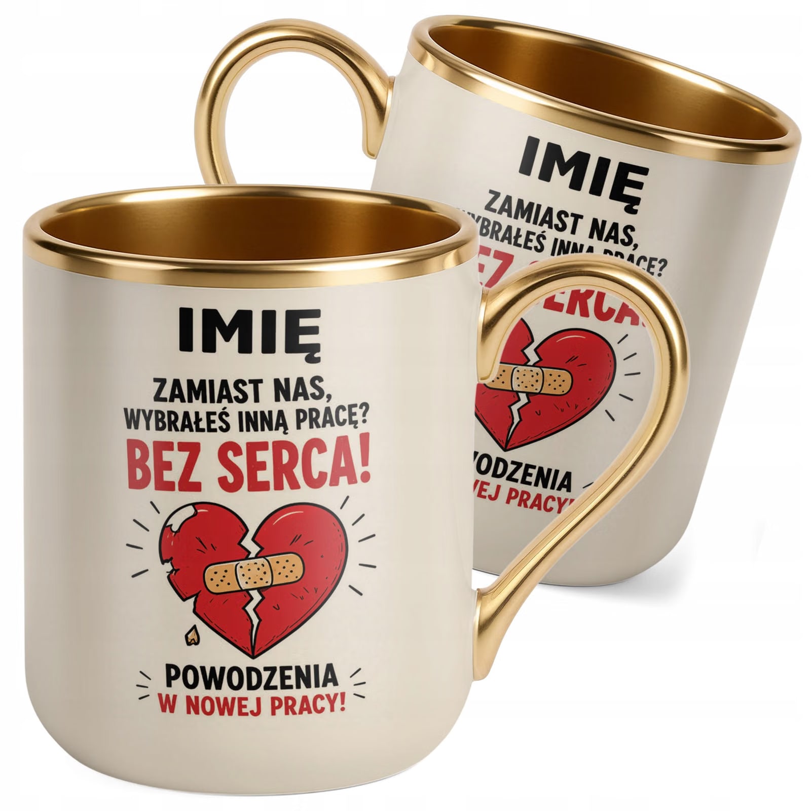 Kubek Personalizowany z nadrukiem Premium Złoty Ecru Odejście z Pracy