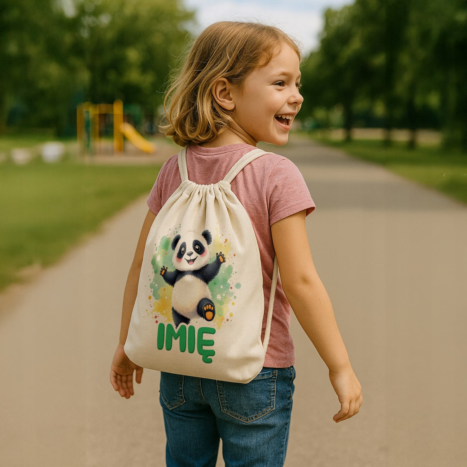 Plecak bawełniany Personalizowany Panda Zwierzak Słodki Dla Dzieci