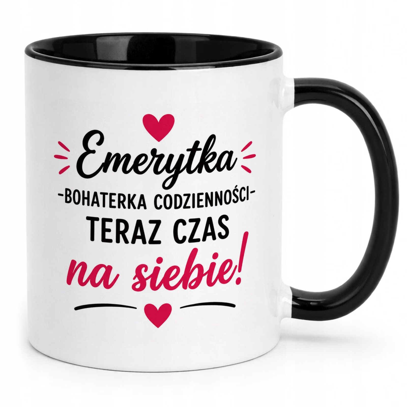 Kubek Czarny z nadrukiem Emerytura Dla Emerytki Upominek Prezent